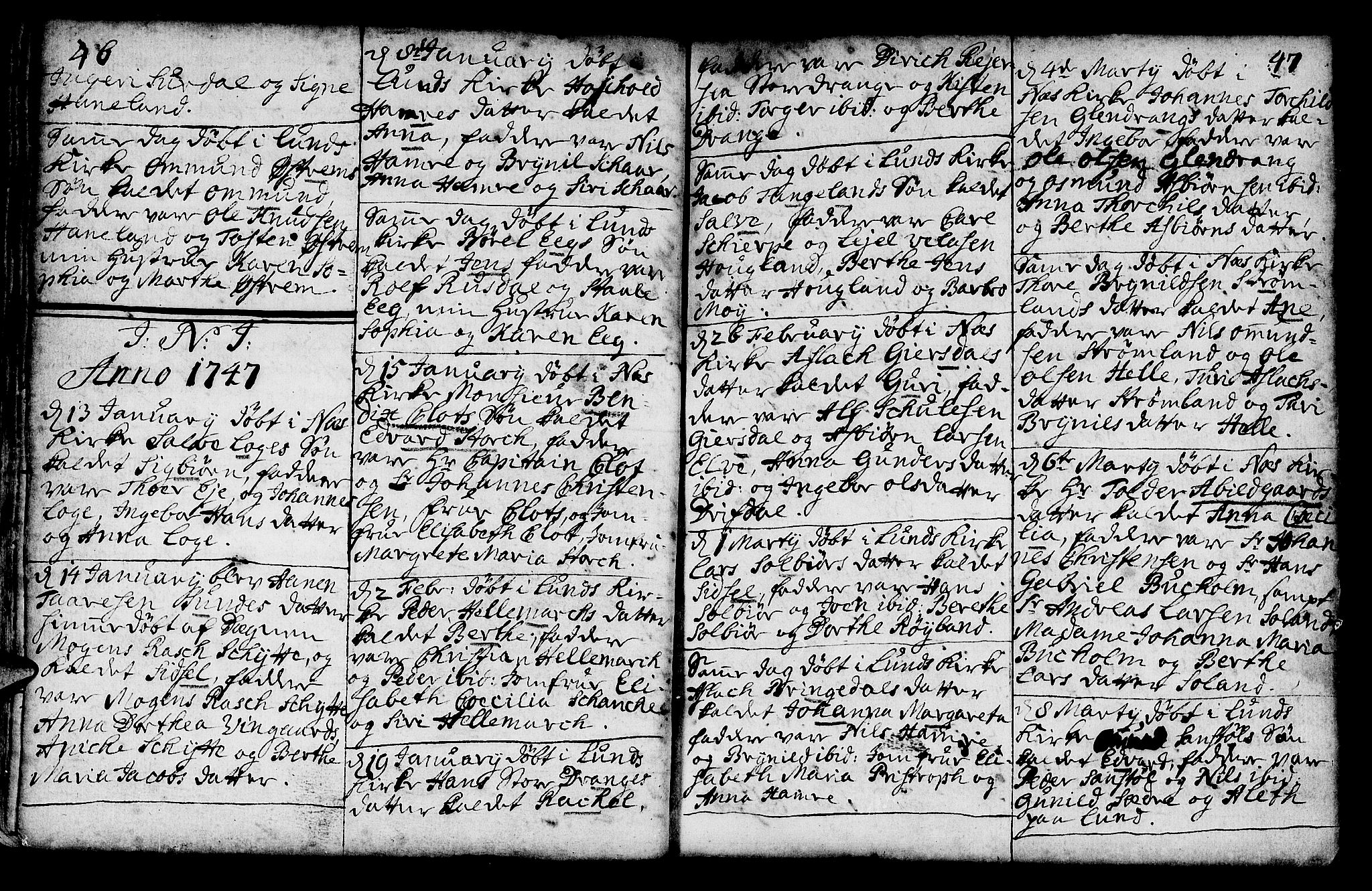 Lund sokneprestkontor, AV/SAST-A-101809/S06/L0002: Parish register (official) no. A 2, 1738-1760, p. 46-47