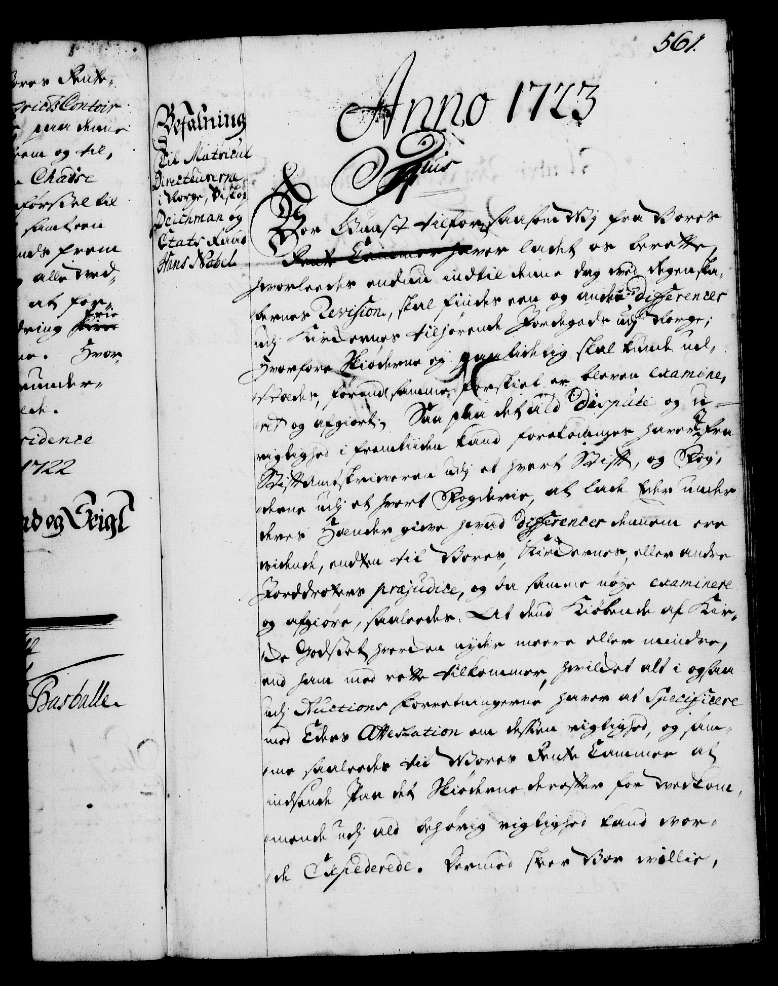 Rentekammeret, Kammerkanselliet, RA/EA-3111/G/Gg/Gga/L0001: Norsk ekspedisjonsprotokoll med register (merket RK 53.1), 1720-1723, p. 561