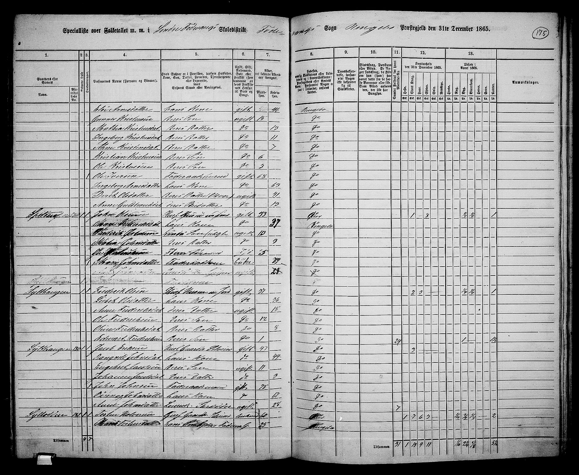 RA, 1865 census for Ringebu, 1865, p. 150