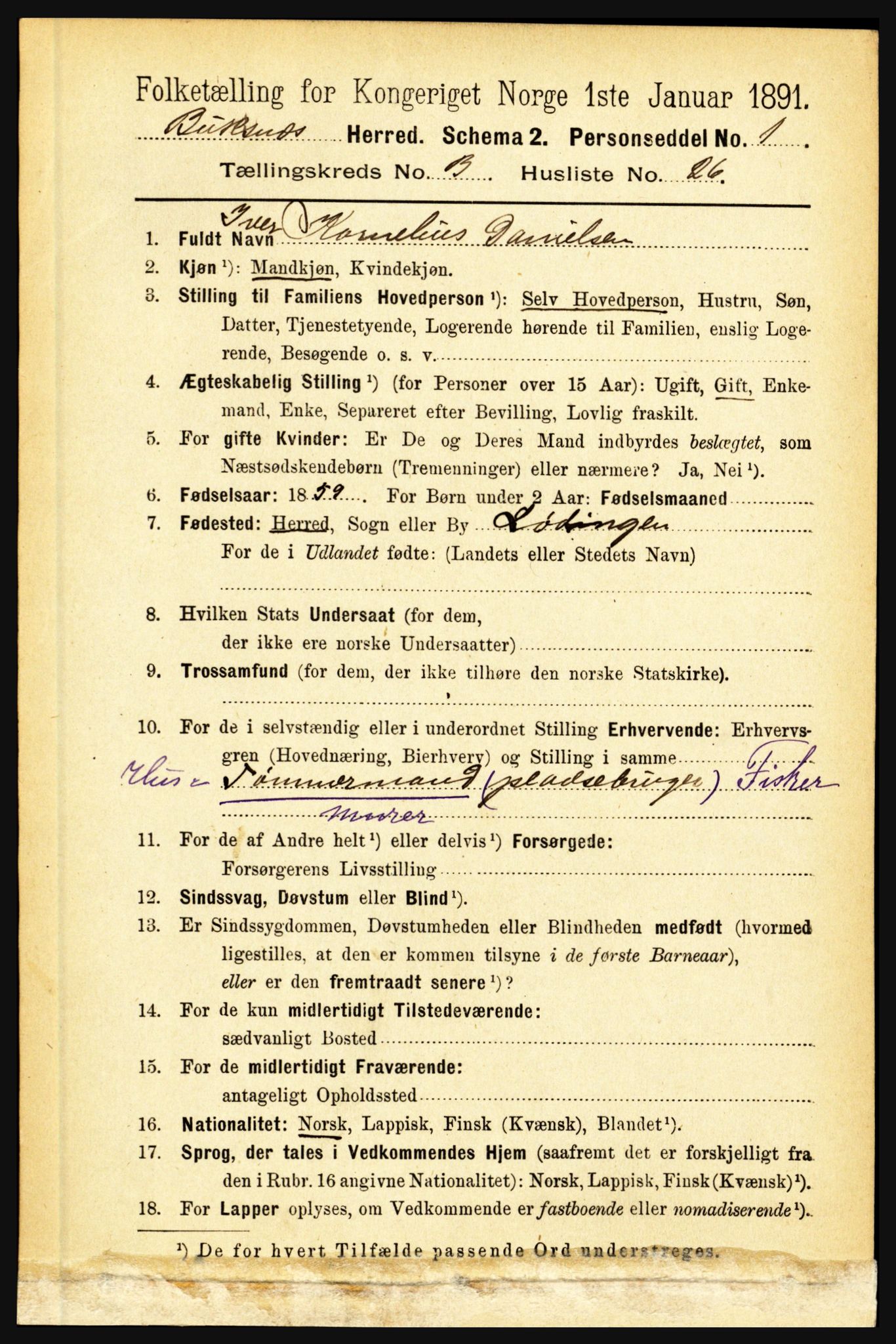 RA, 1891 census for 1860 Buksnes, 1891, p. 2365