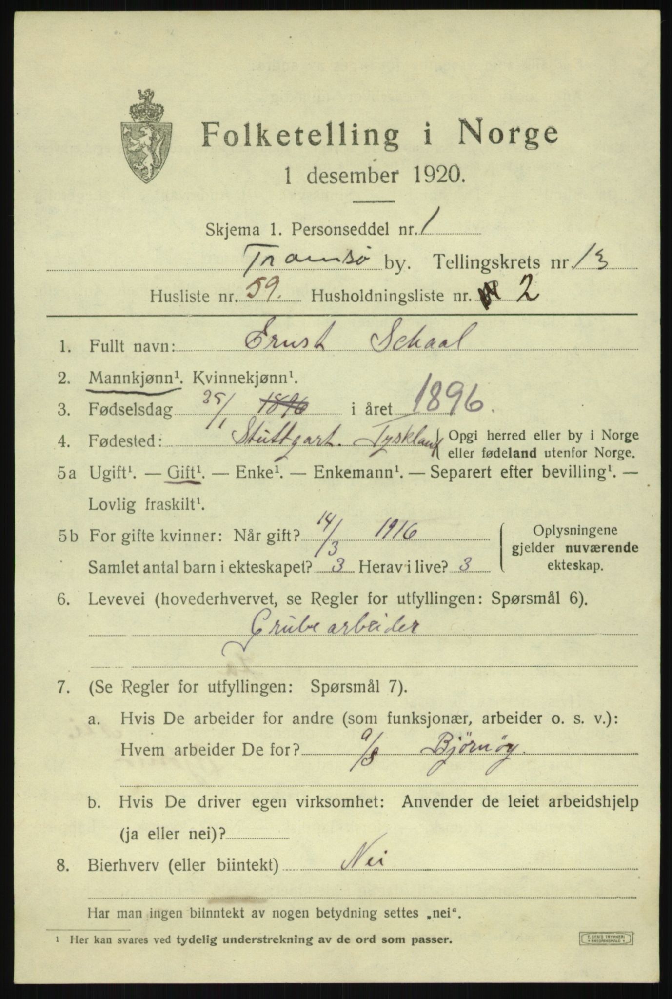 SATØ, 1920 census for Tromsø, 1920, p. 26197