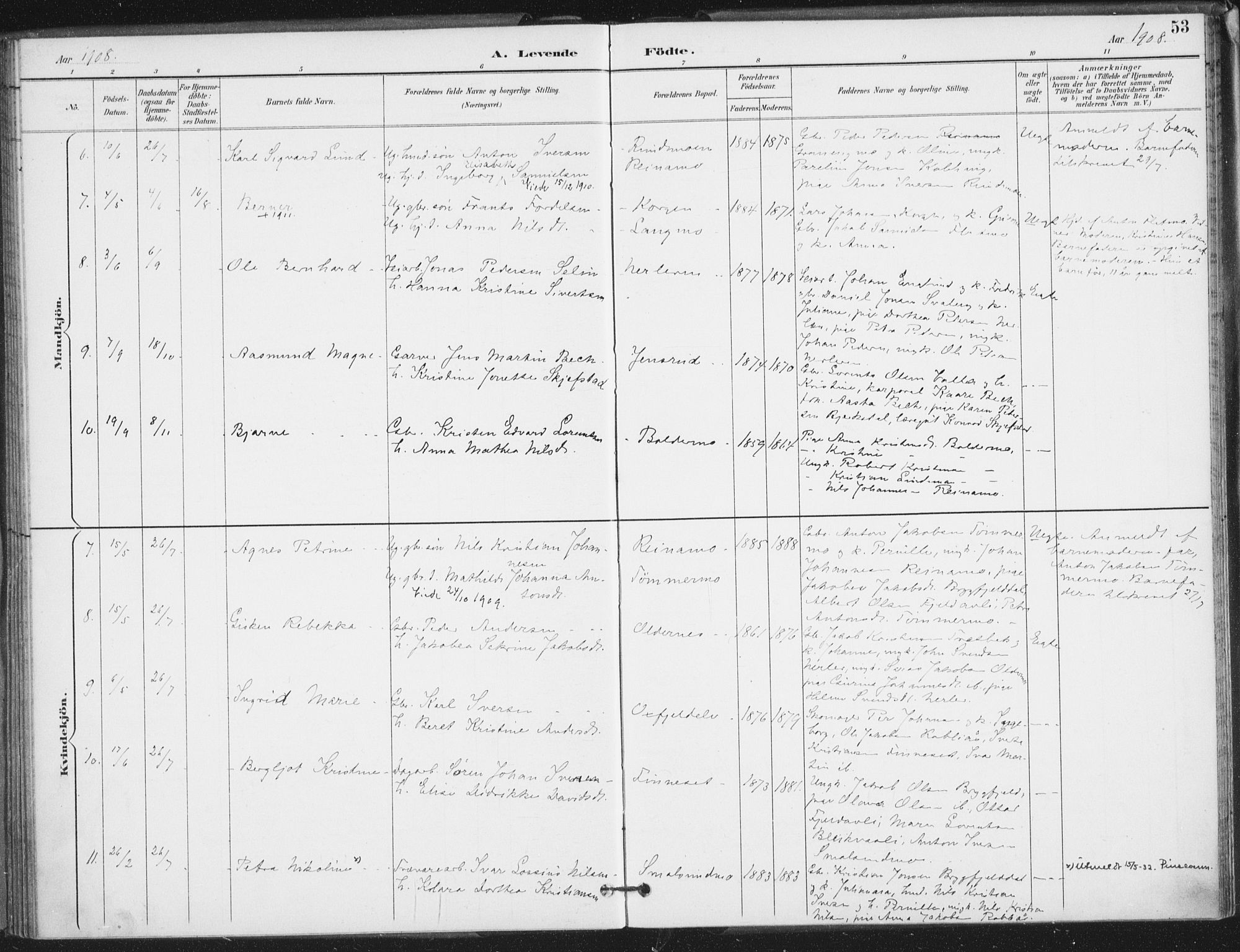 Ministerialprotokoller, klokkerbøker og fødselsregistre - Nordland, SAT/A-1459/826/L0380: Parish register (official) no. 826A03, 1891-1911, p. 53