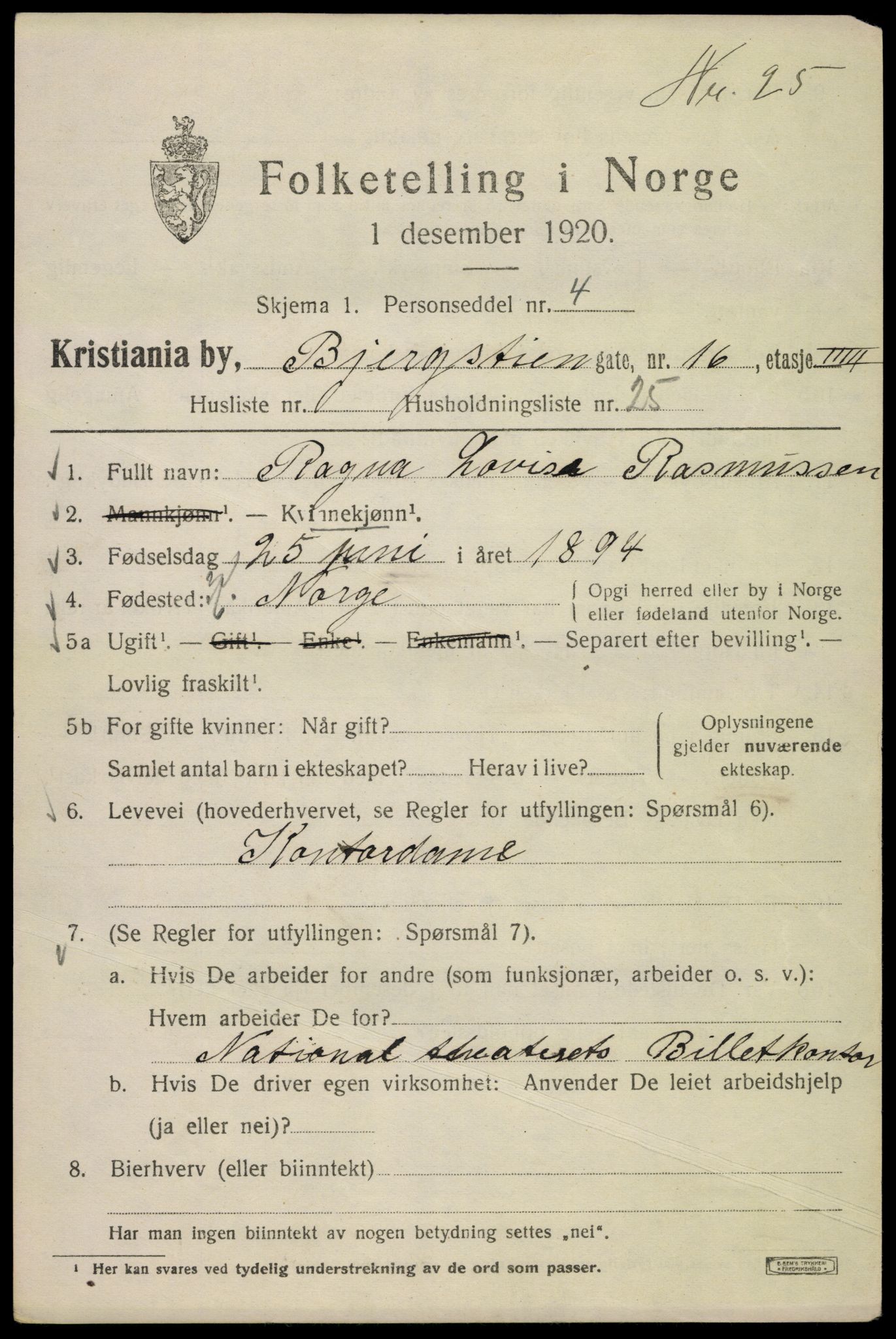 SAO, 1920 census for Kristiania, 1920, p. 158649