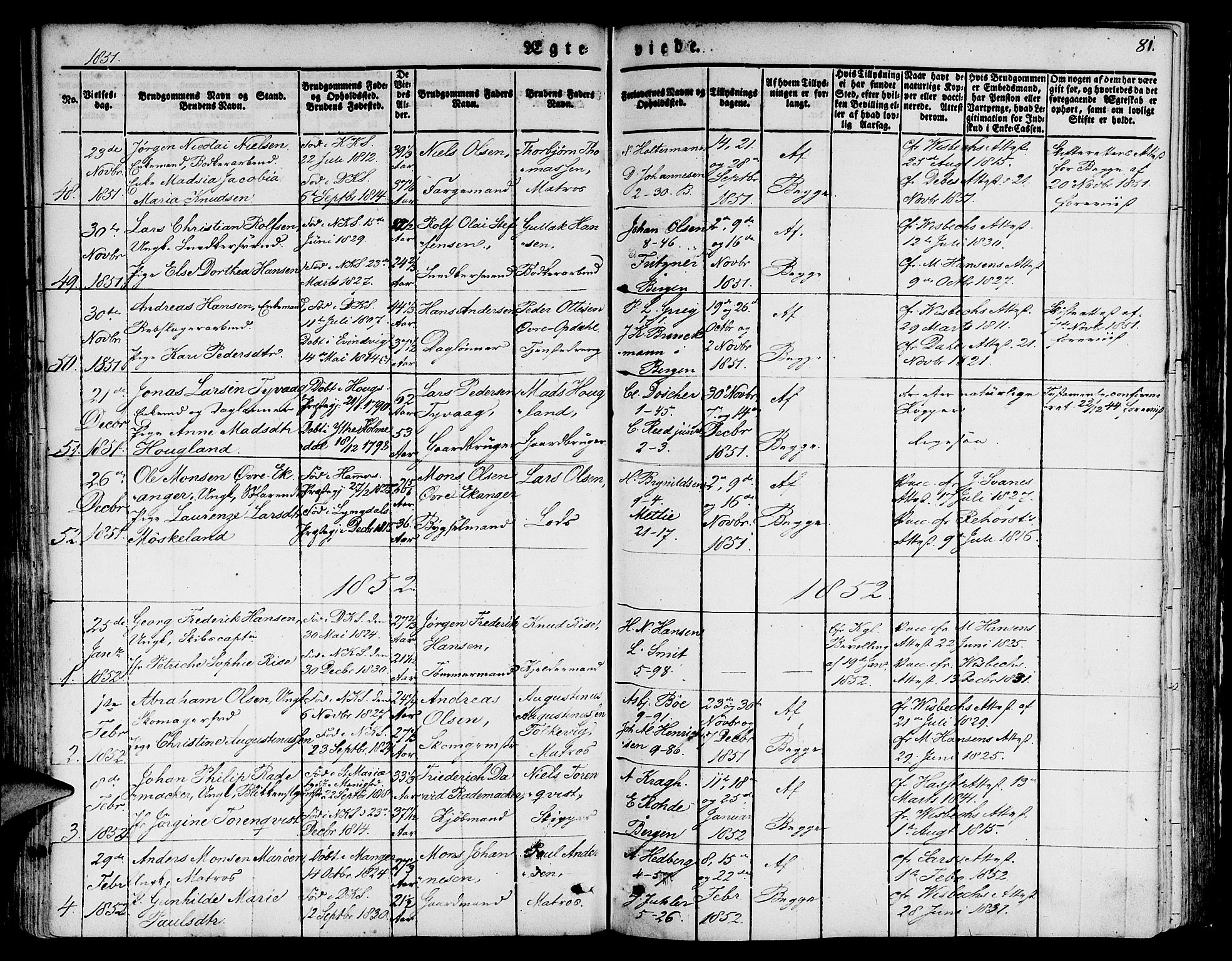Nykirken Sokneprestembete, SAB/A-77101/H/Hab: Parish register (copy) no. D 1, 1832-1867, p. 81