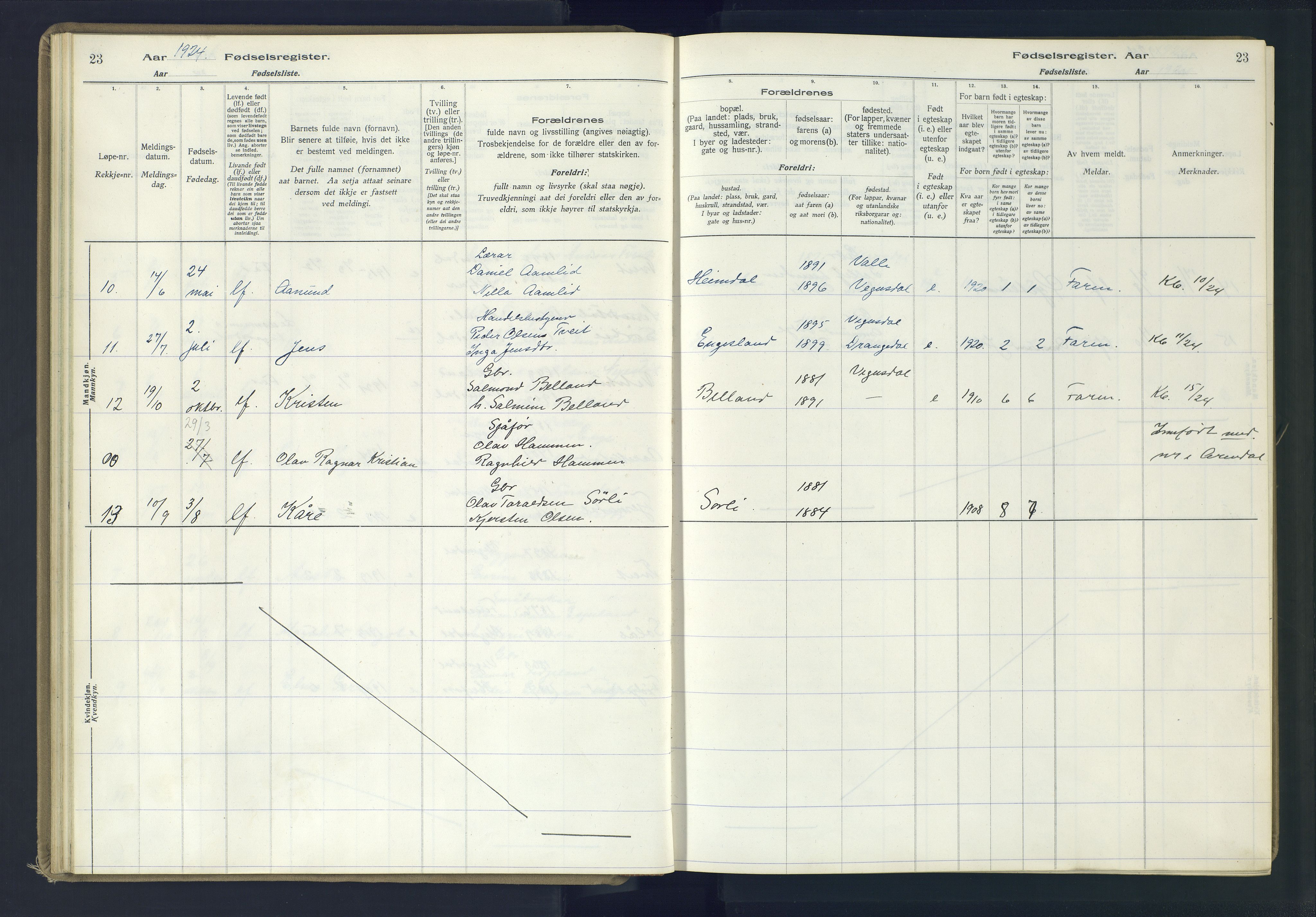 Herefoss sokneprestkontor, AV/SAK-1111-0019/J/Ja/L0002: Birth register no. II.6.11, 1916-1982, p. 23