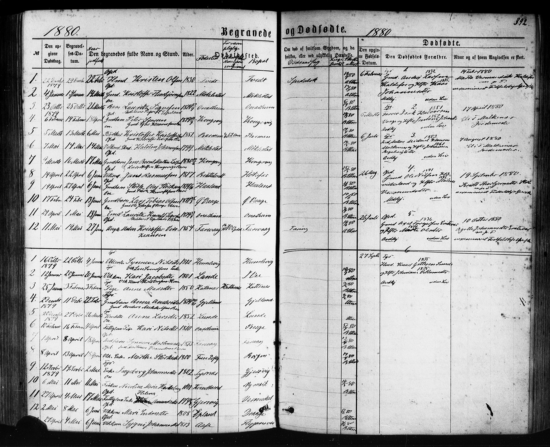 Tysnes sokneprestembete, SAB/A-78601/H/Haa: Parish register (official) no. A 12, 1872-1886, p. 392