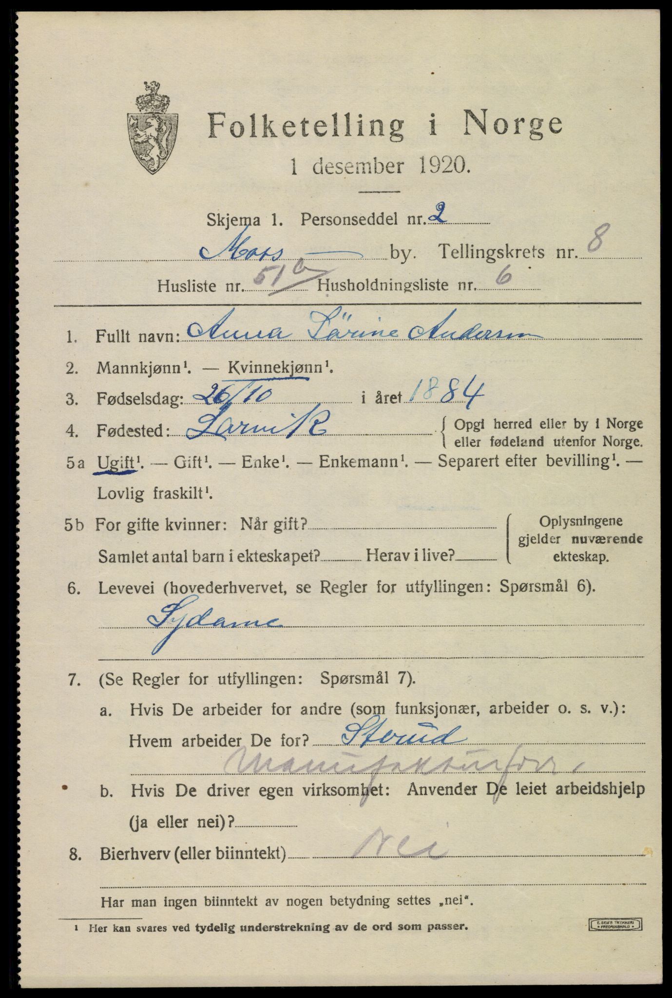 SAO, 1920 census for Moss, 1920, p. 23213