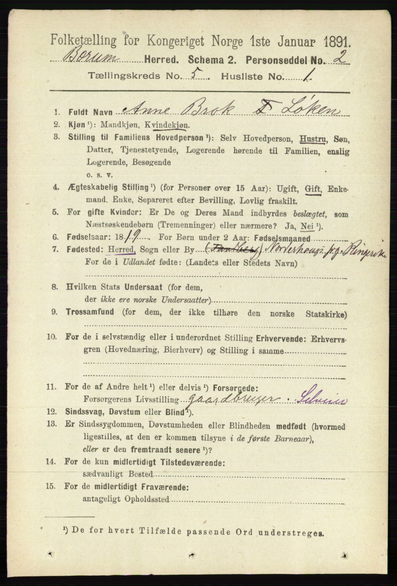 RA, 1891 census for 0219 Bærum, 1891, p. 3003