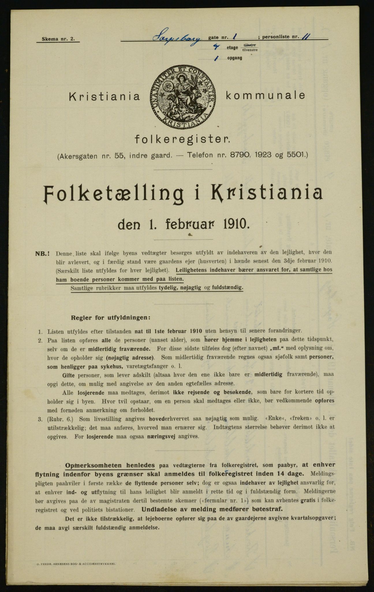 OBA, Municipal Census 1910 for Kristiania, 1910, p. 85154