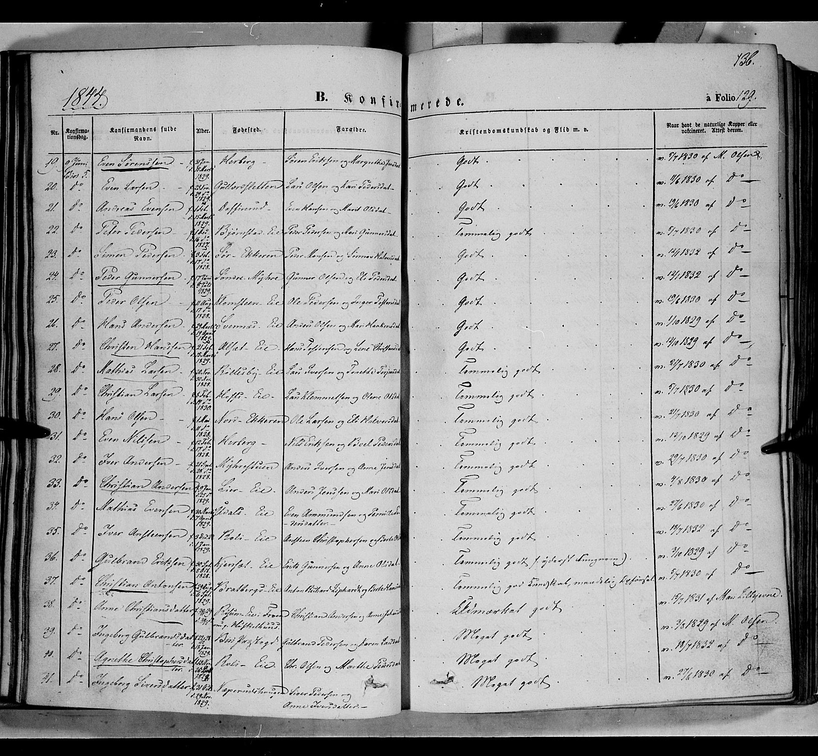 Biri prestekontor, AV/SAH-PREST-096/H/Ha/Haa/L0005: Parish register (official) no. 5, 1843-1854, p. 136