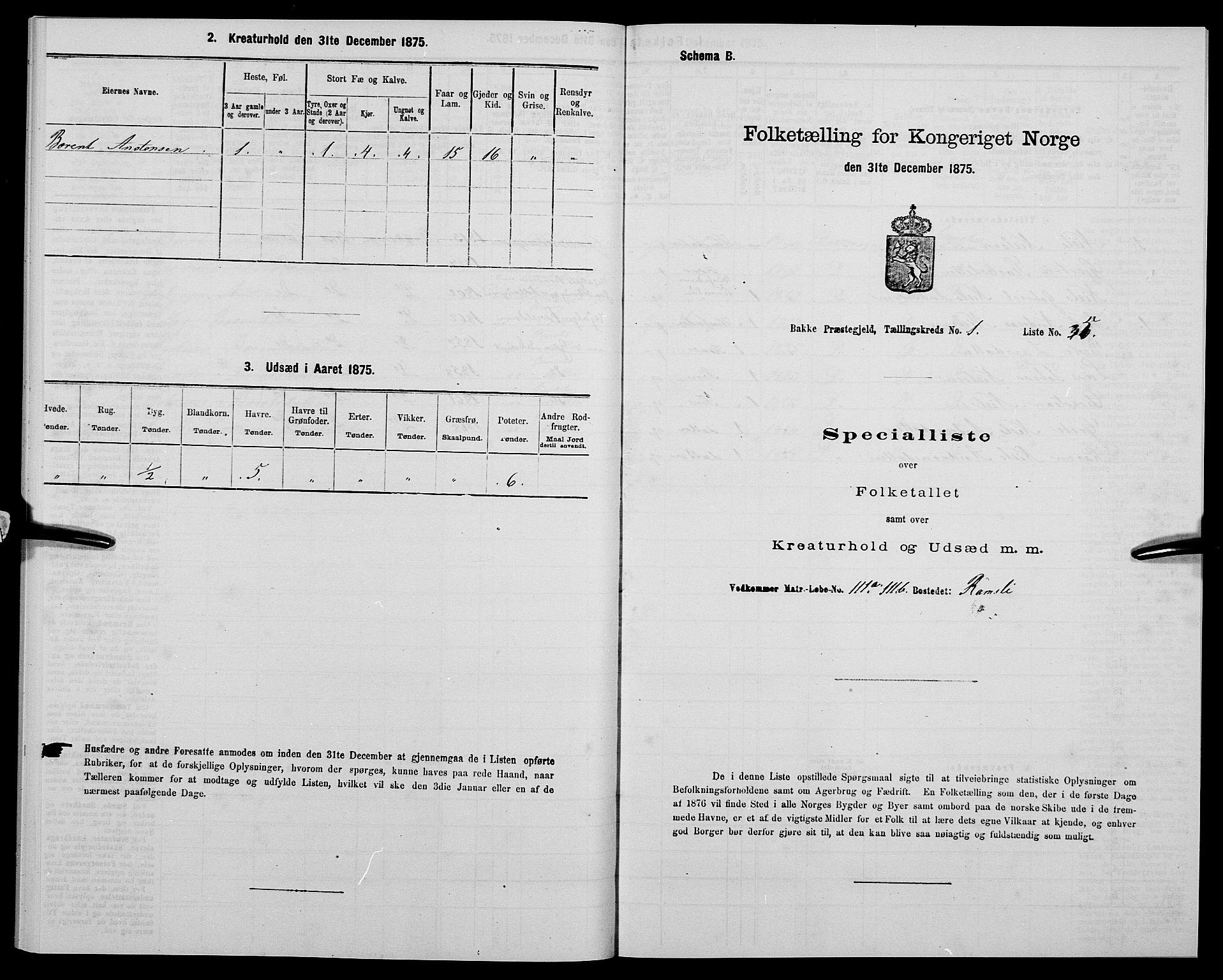 SAK, 1875 census for 1045P Bakke, 1875, p. 126