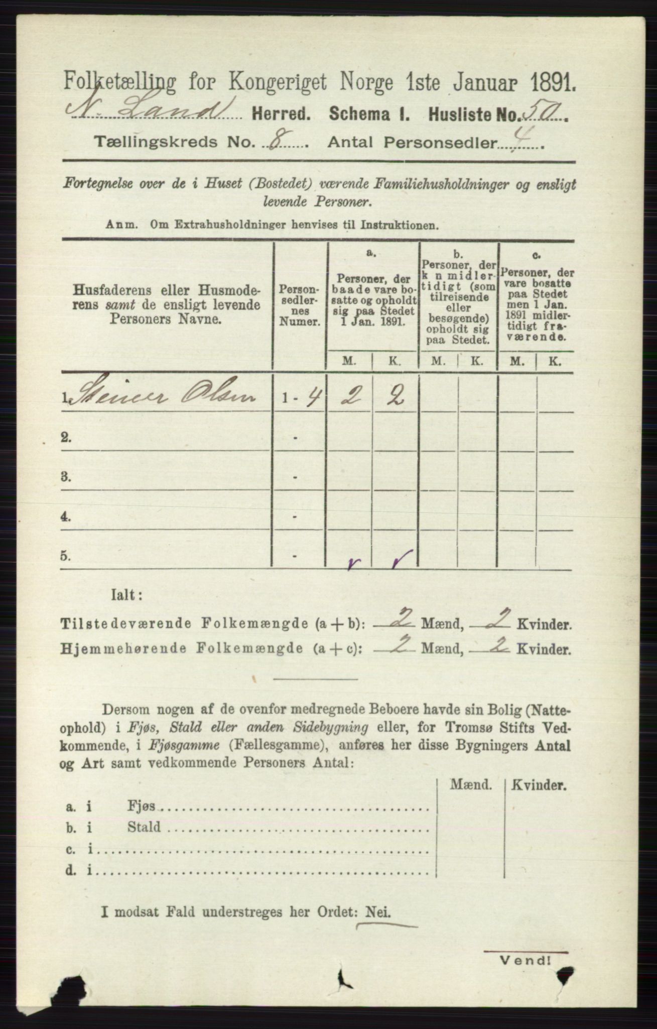 RA, 1891 census for 0538 Nordre Land, 1891, p. 2203