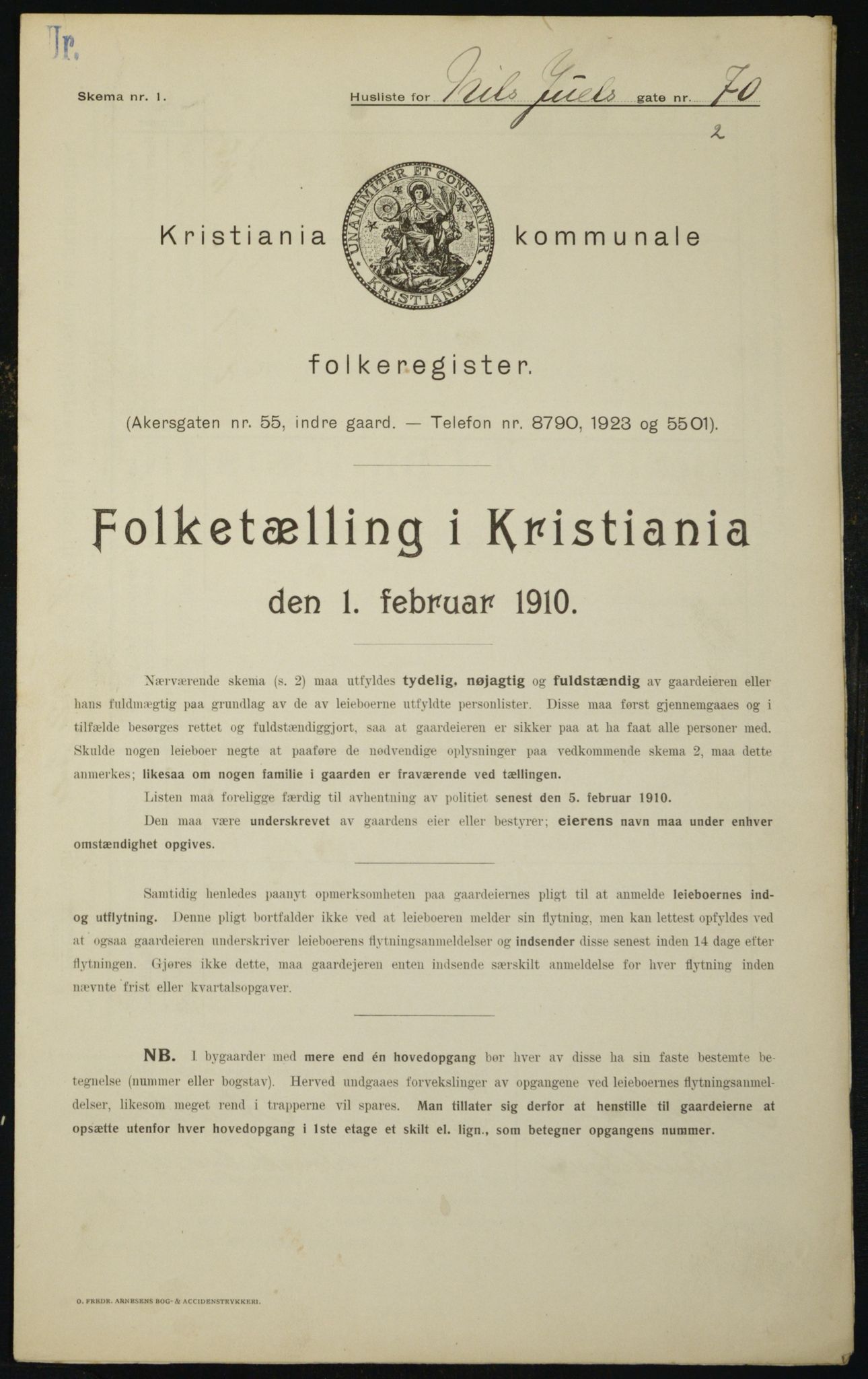 OBA, Municipal Census 1910 for Kristiania, 1910, p. 68539