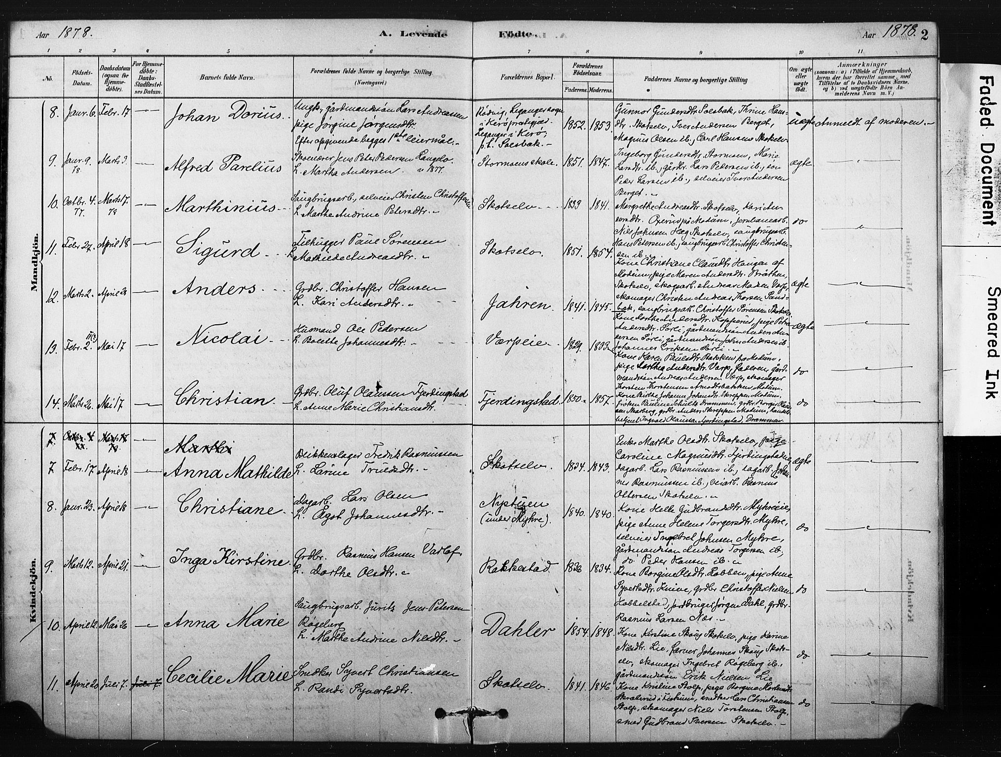 Eiker kirkebøker, AV/SAKO-A-4/F/Fc/L0001: Parish register (official) no. III 1, 1878-1889, p. 2