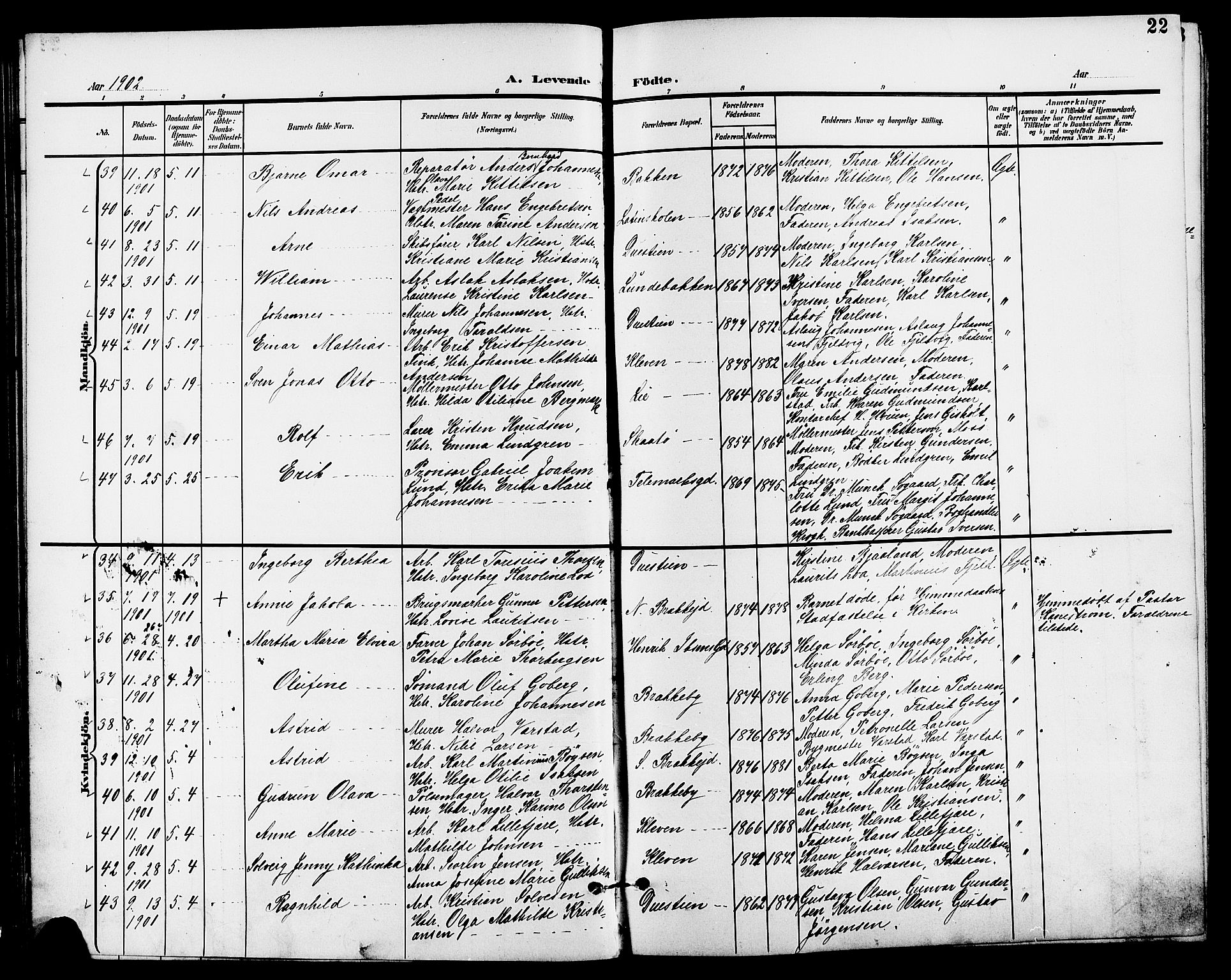 Skien kirkebøker, SAKO/A-302/G/Ga/L0008: Parish register (copy) no. 8, 1900-1910, p. 22