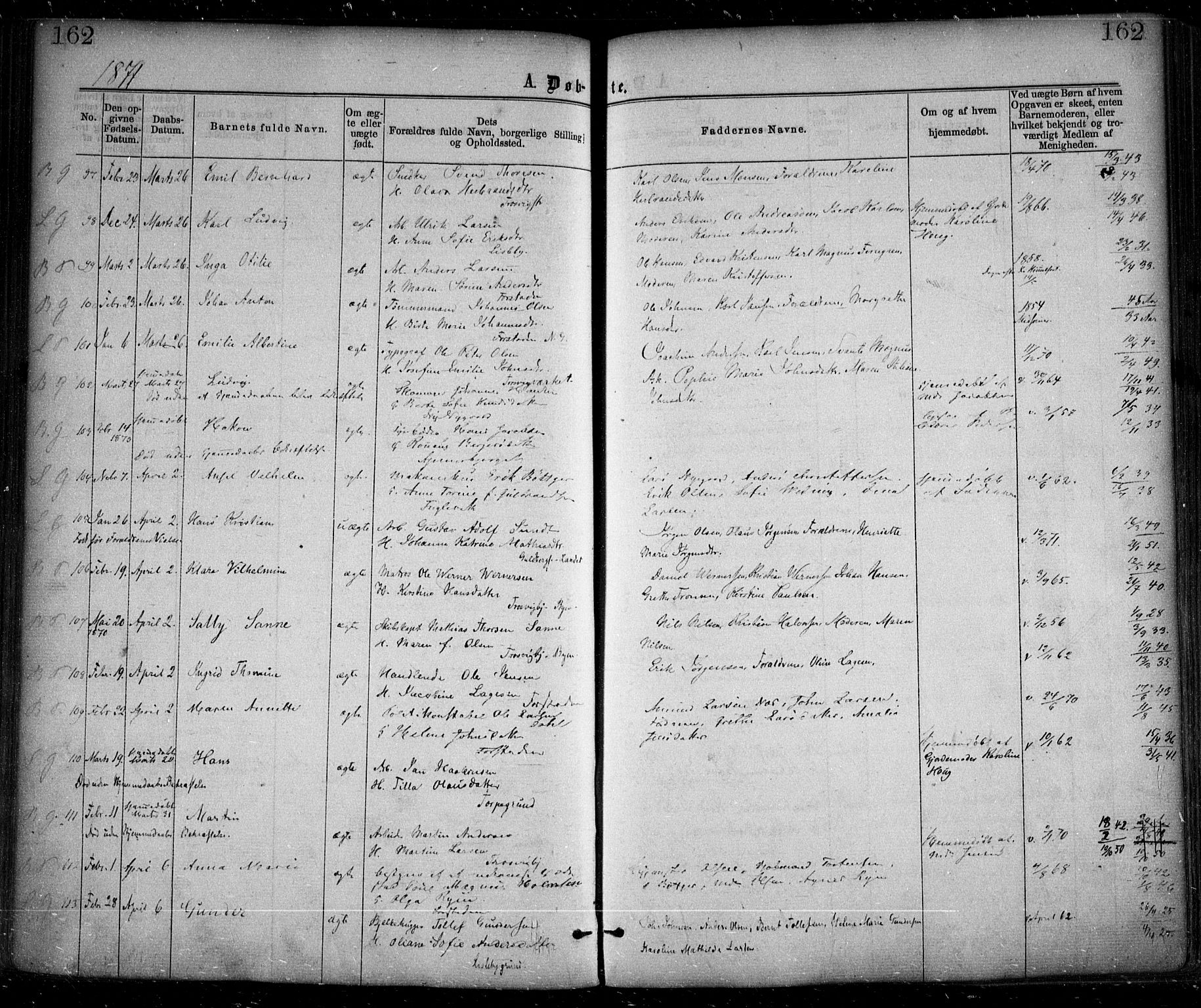 Glemmen prestekontor Kirkebøker, SAO/A-10908/F/Fa/L0008: Parish register (official) no. 8, 1862-1871, p. 162