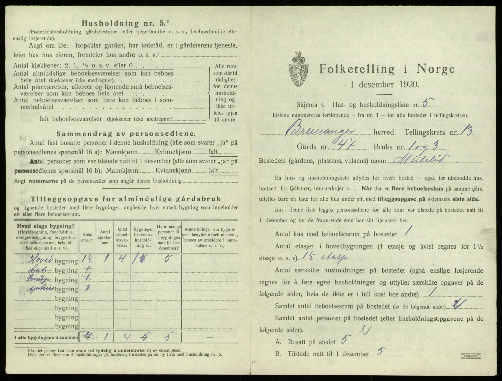 SAB, 1920 census for Bremanger, 1920, p. 899