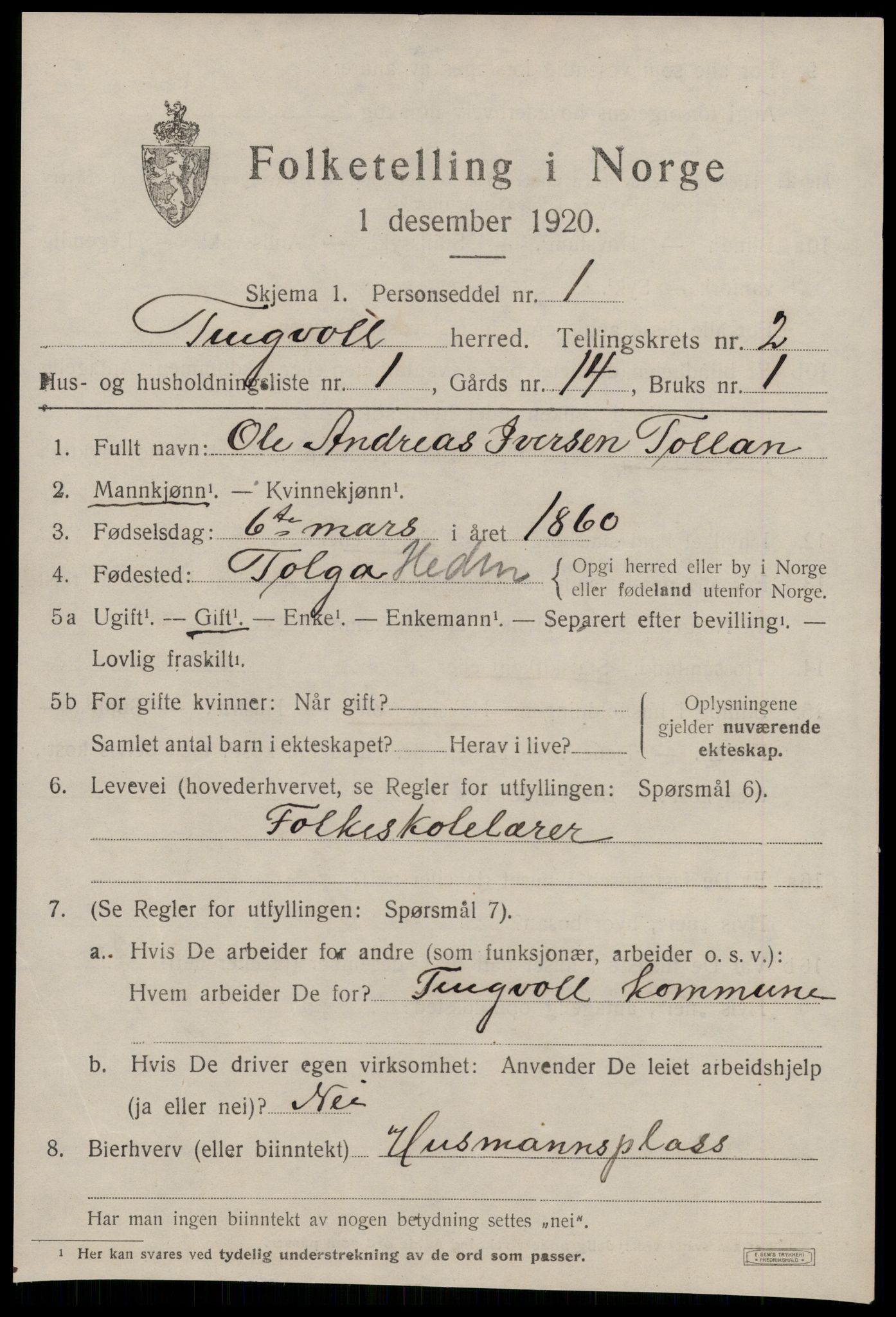 SAT, 1920 census for Tingvoll, 1920, p. 1162