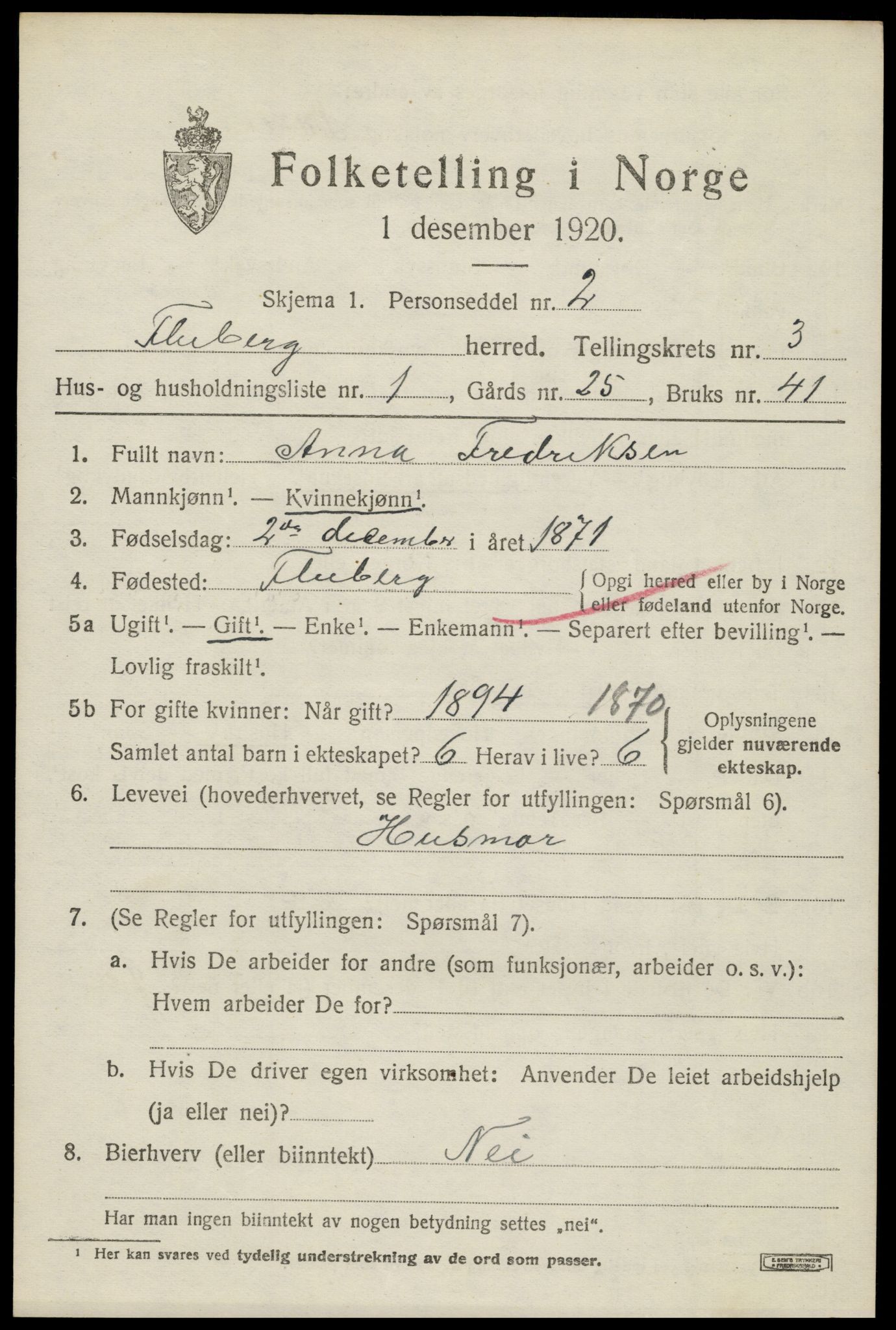 SAH, 1920 census for Fluberg, 1920, p. 2794