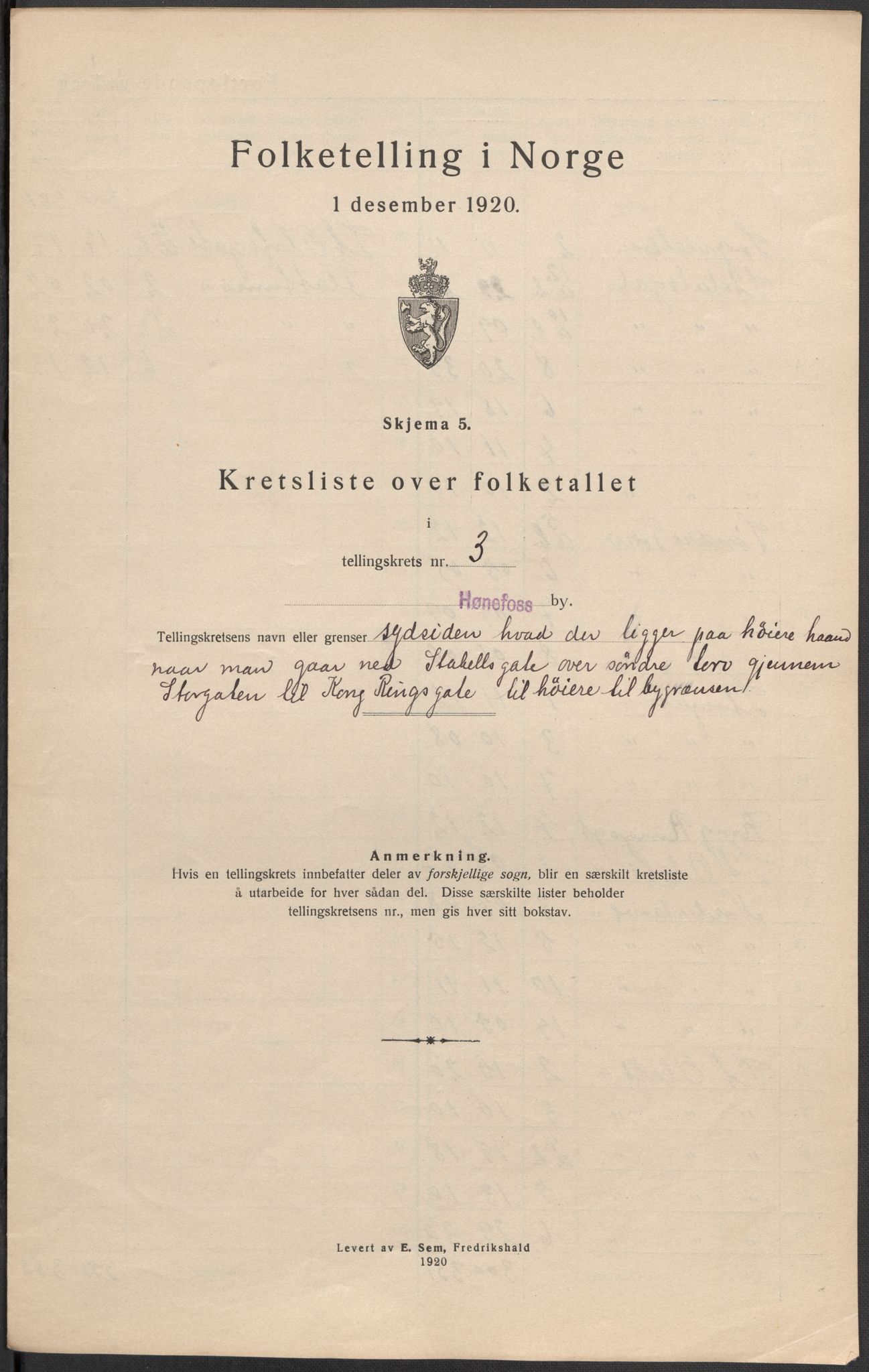 SAKO, 1920 census for Hønefoss, 1920, p. 11