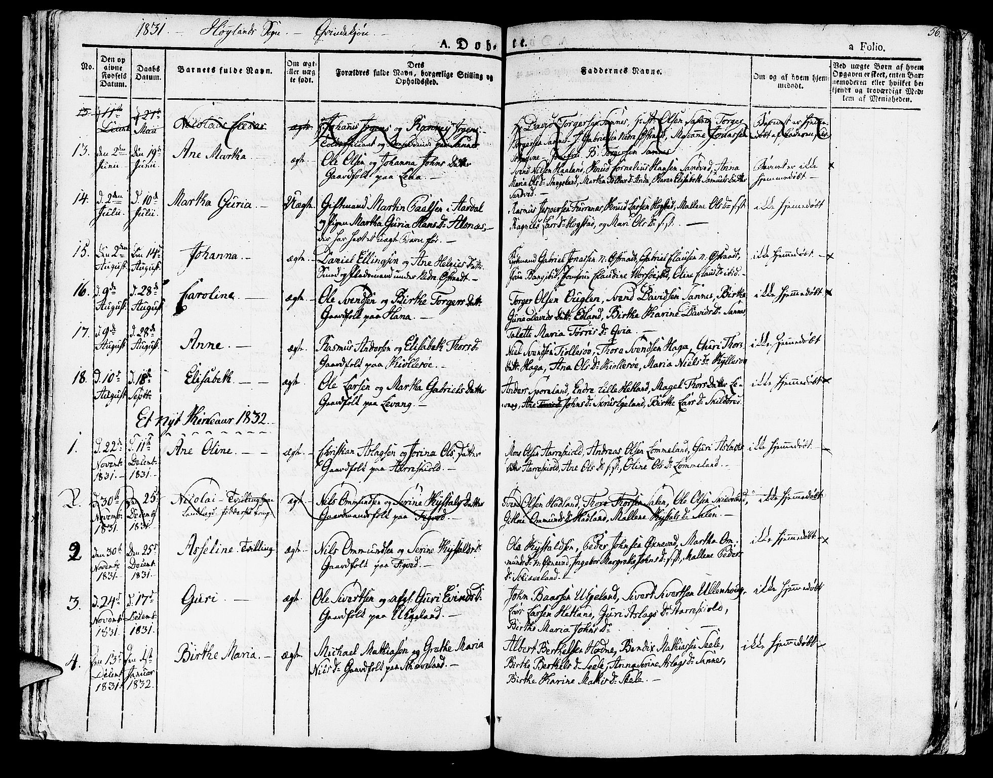 Høyland sokneprestkontor, SAST/A-101799/001/30BA/L0007: Parish register (official) no. A 7 /1, 1825-1841, p. 56