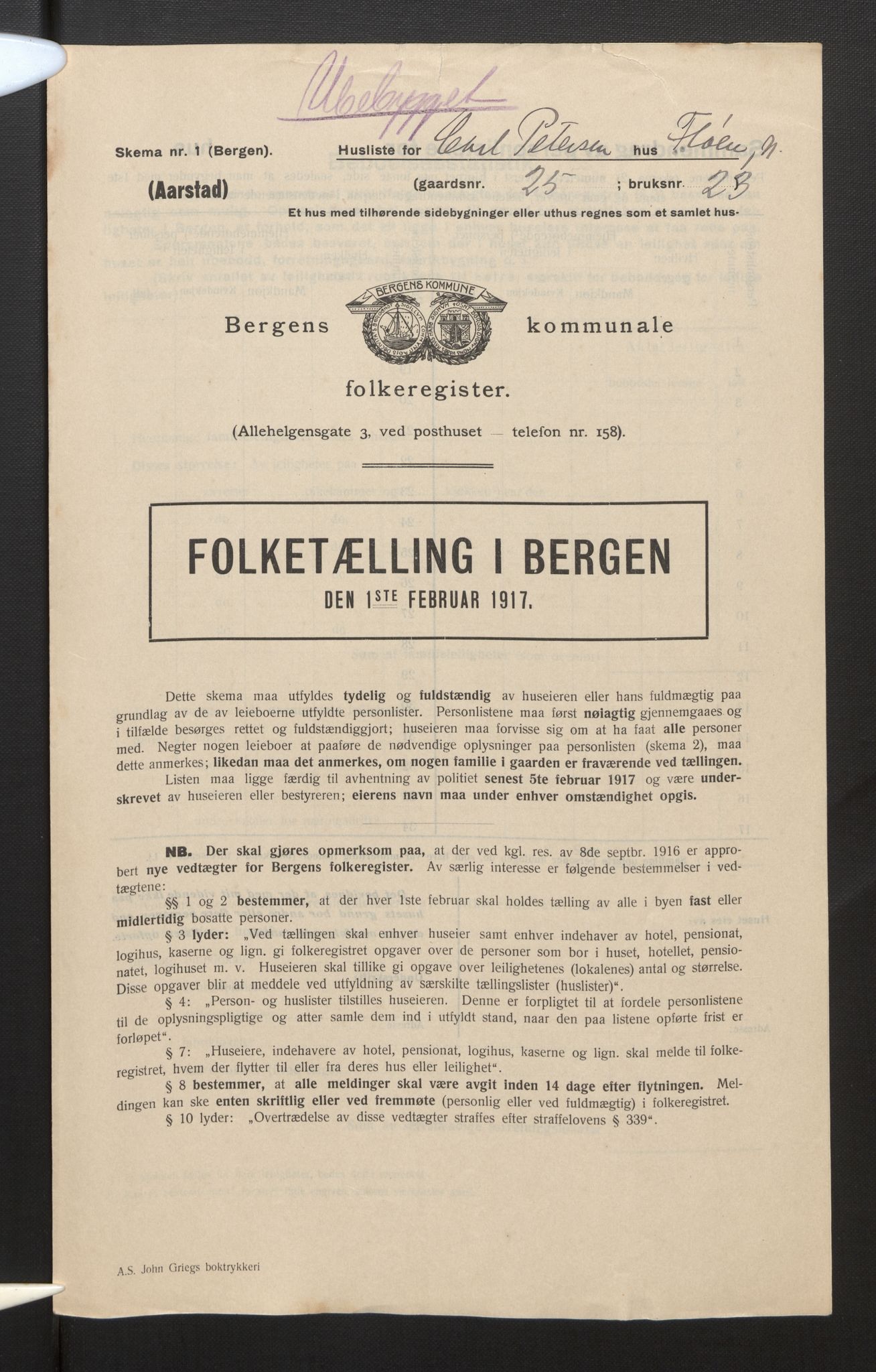 SAB, Municipal Census 1917 for Bergen, 1917, p. 54166