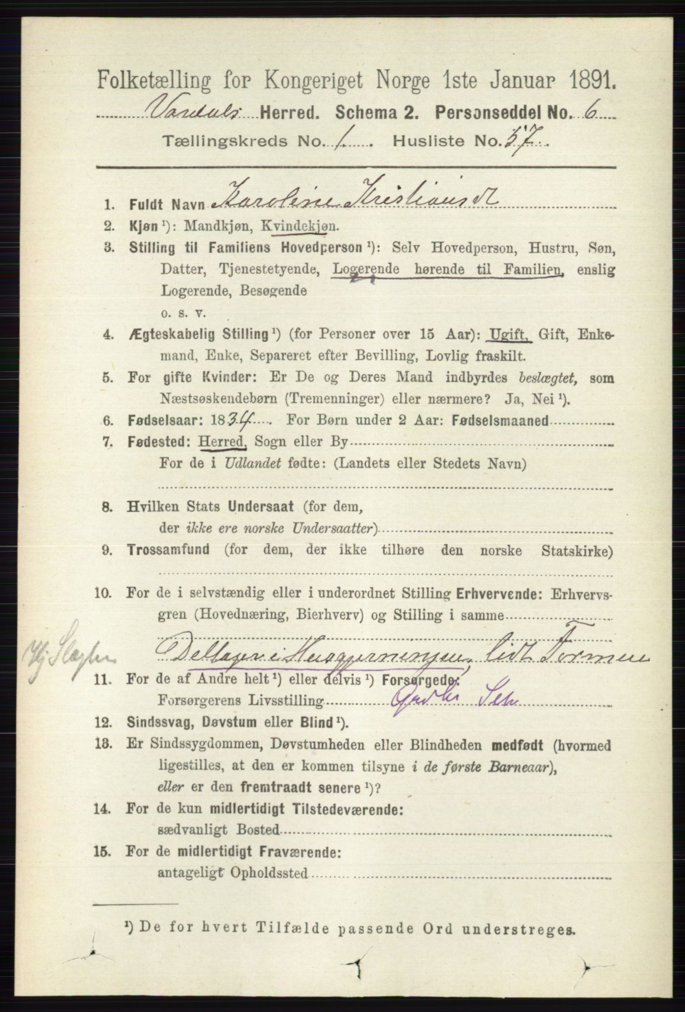 RA, 1891 census for 0527 Vardal, 1891, p. 454