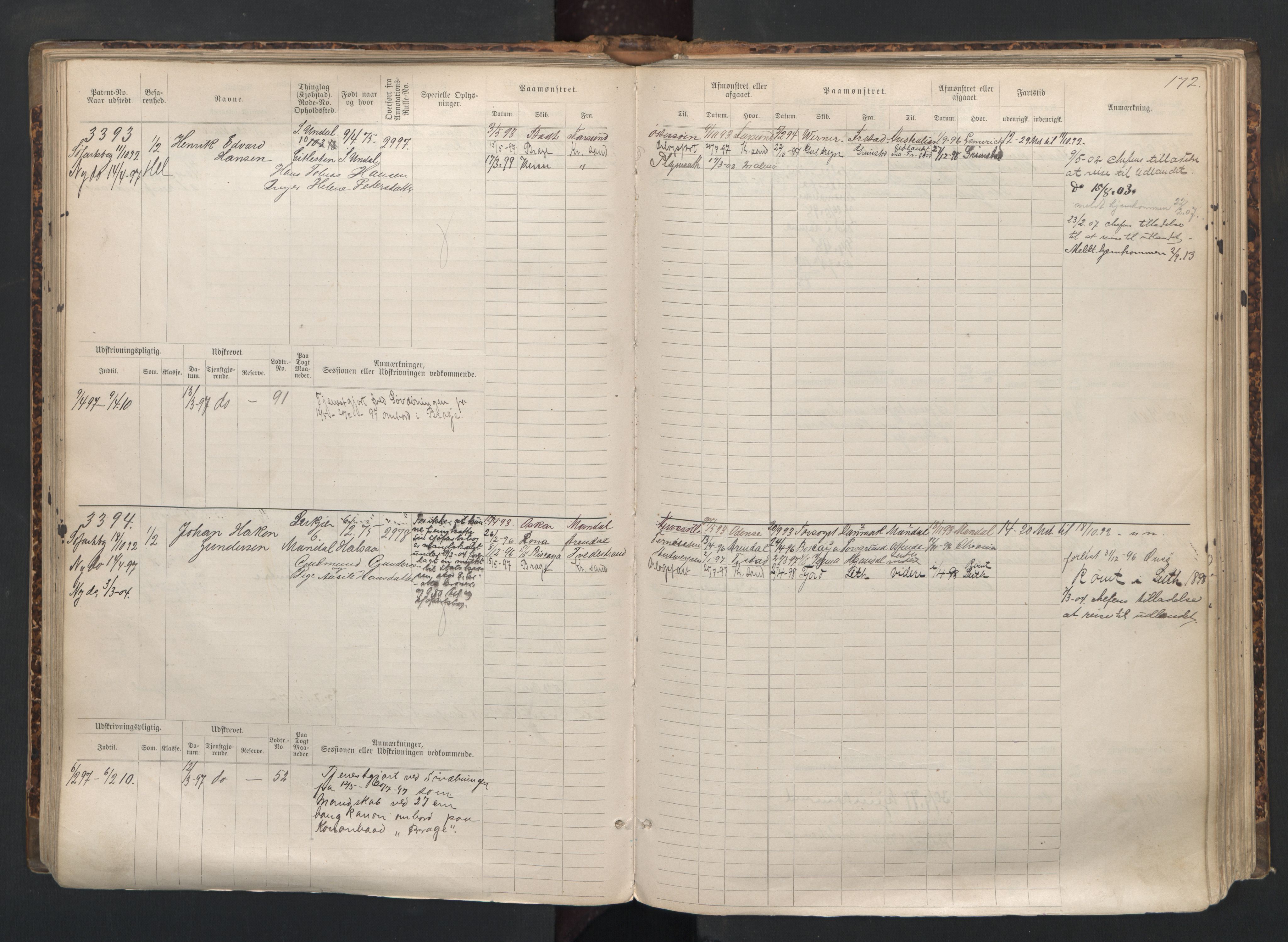 Mandal mønstringskrets, AV/SAK-2031-0016/F/Fb/L0015: Hovedrulle nr 3055-3820, Y-24, 1887-1940, p. 173