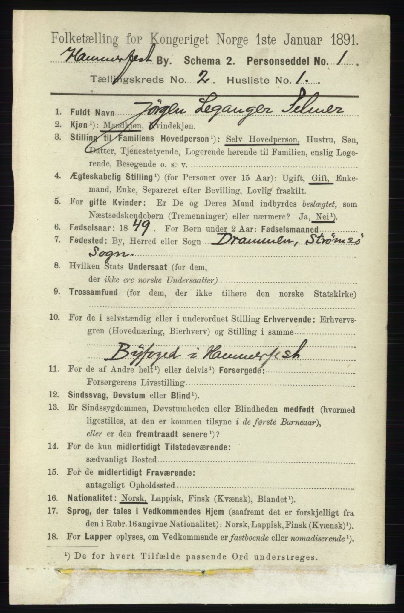 RA, 1891 census for 2001 Hammerfest, 1891, p. 272