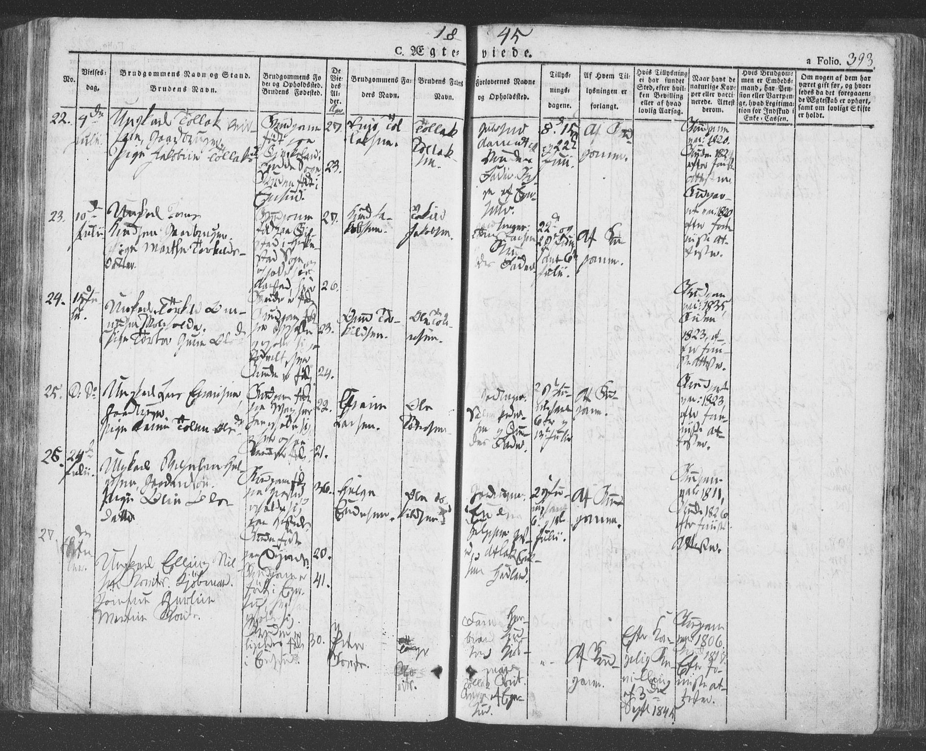 Eigersund sokneprestkontor, AV/SAST-A-101807/S08/L0009: Parish register (official) no. A 9, 1827-1850, p. 393