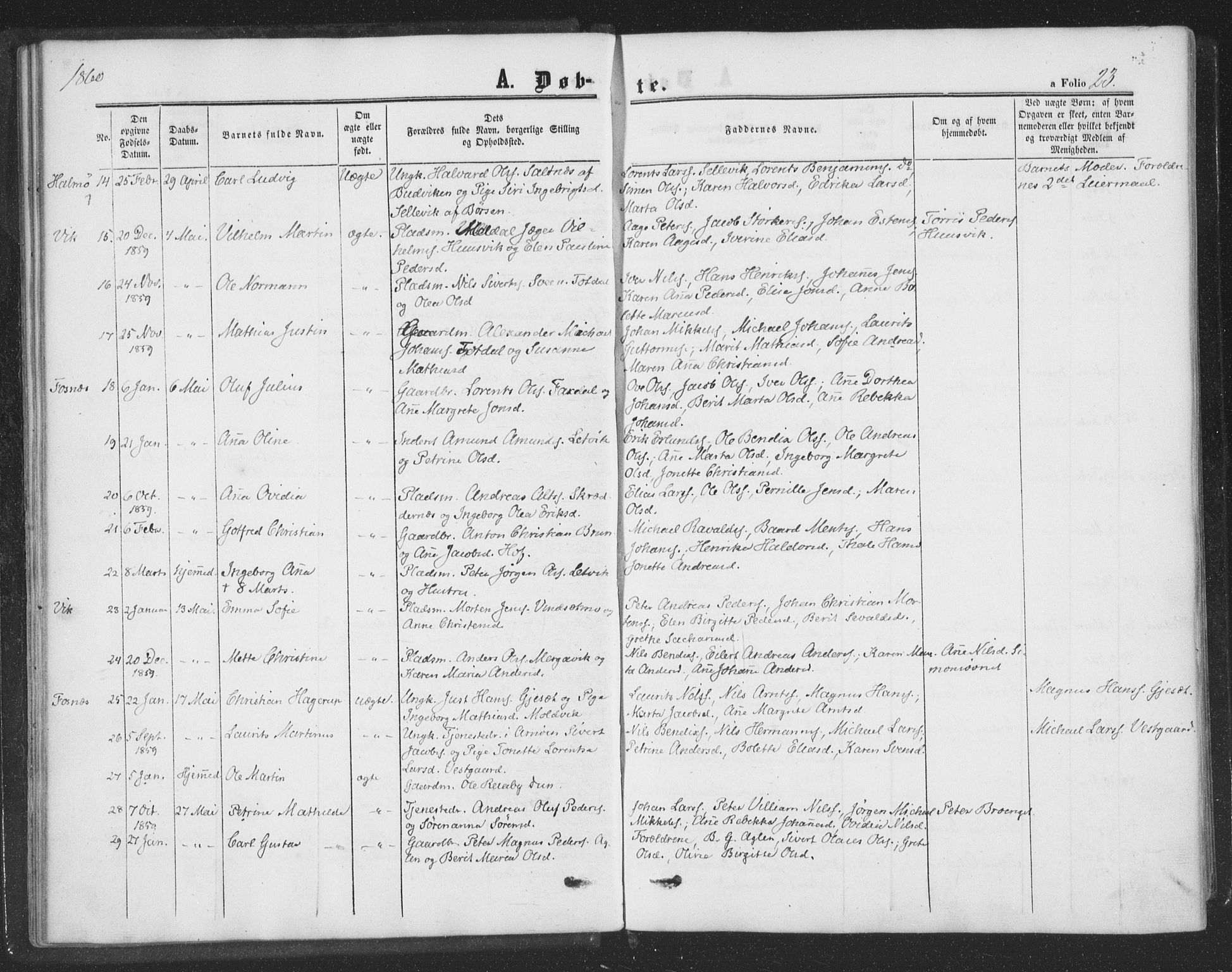 Ministerialprotokoller, klokkerbøker og fødselsregistre - Nord-Trøndelag, AV/SAT-A-1458/773/L0615: Parish register (official) no. 773A06, 1857-1870, p. 23