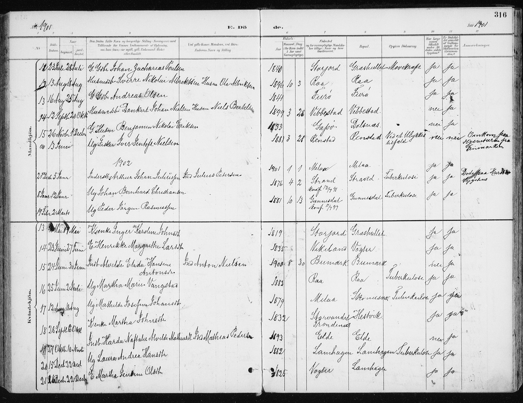 Kvæfjord sokneprestkontor, SATØ/S-1323/G/Ga/Gaa/L0006kirke: Parish register (official) no. 6, 1895-1914, p. 316