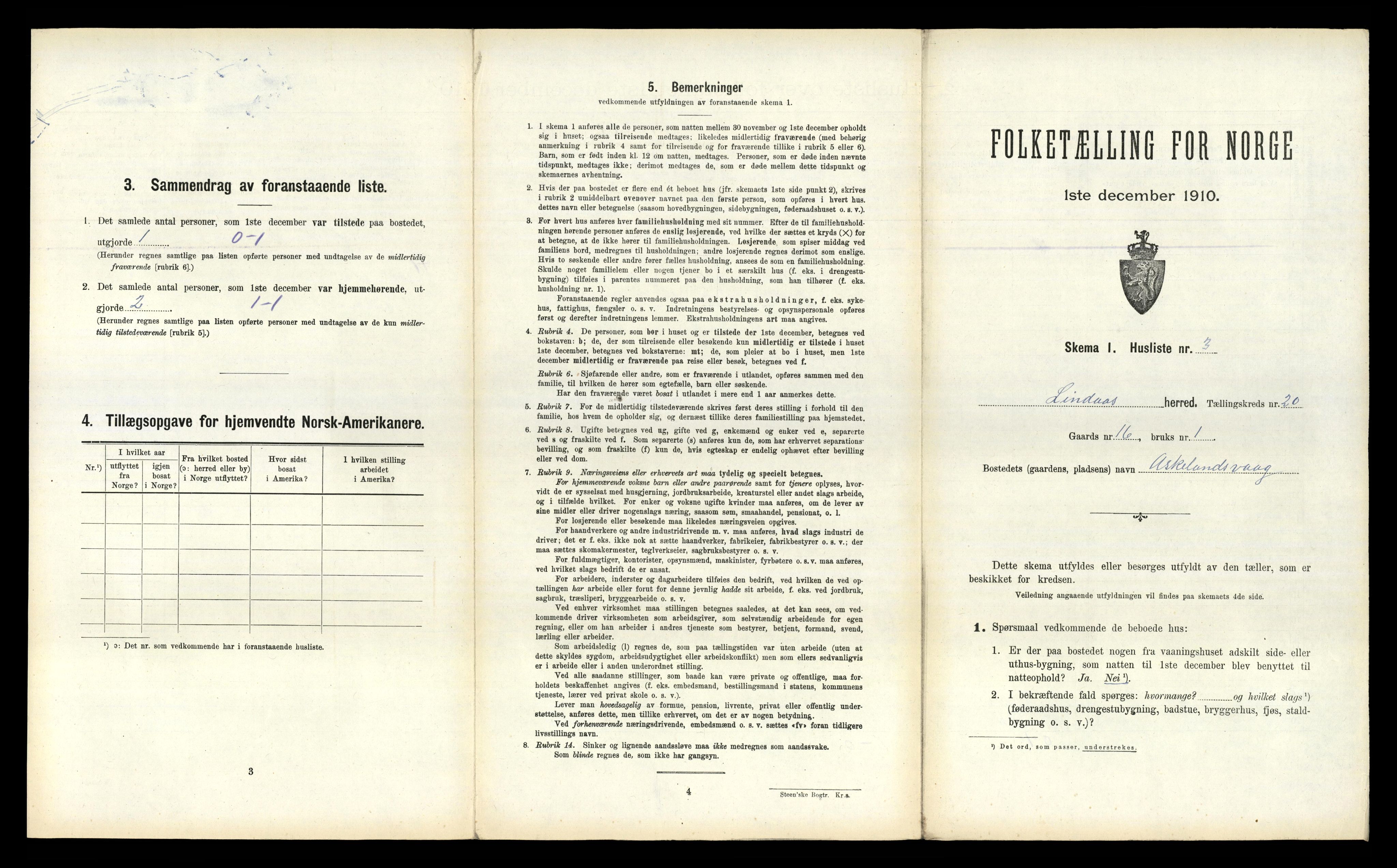 RA, 1910 census for Lindås, 1910, p. 1244