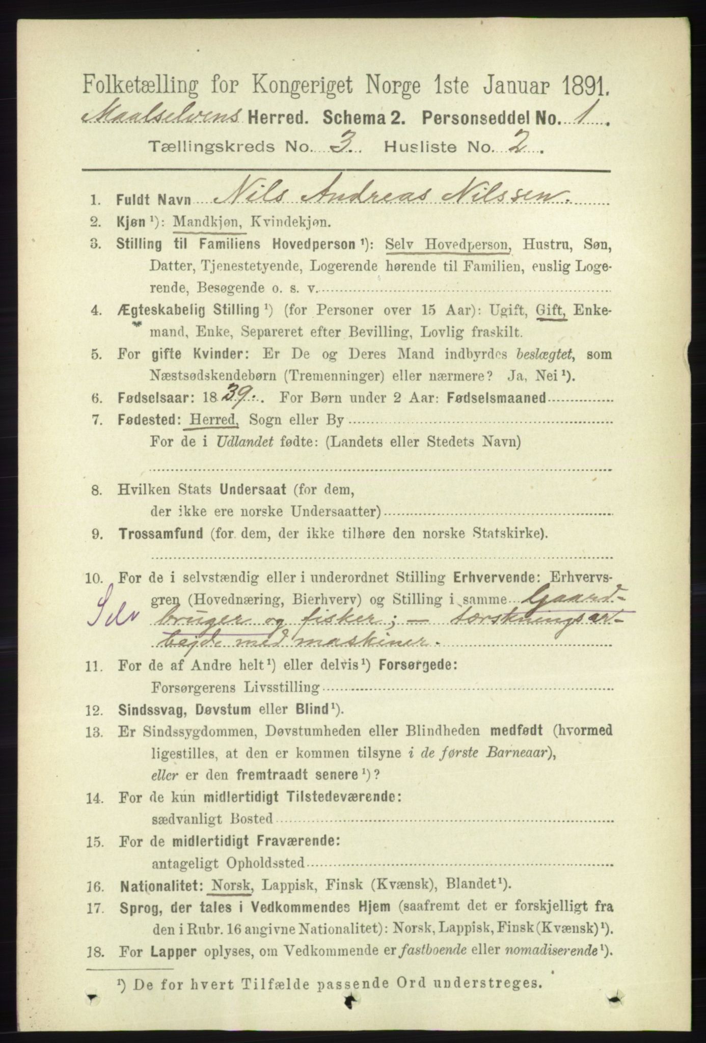 RA, 1891 census for 1924 Målselv, 1891, p. 599