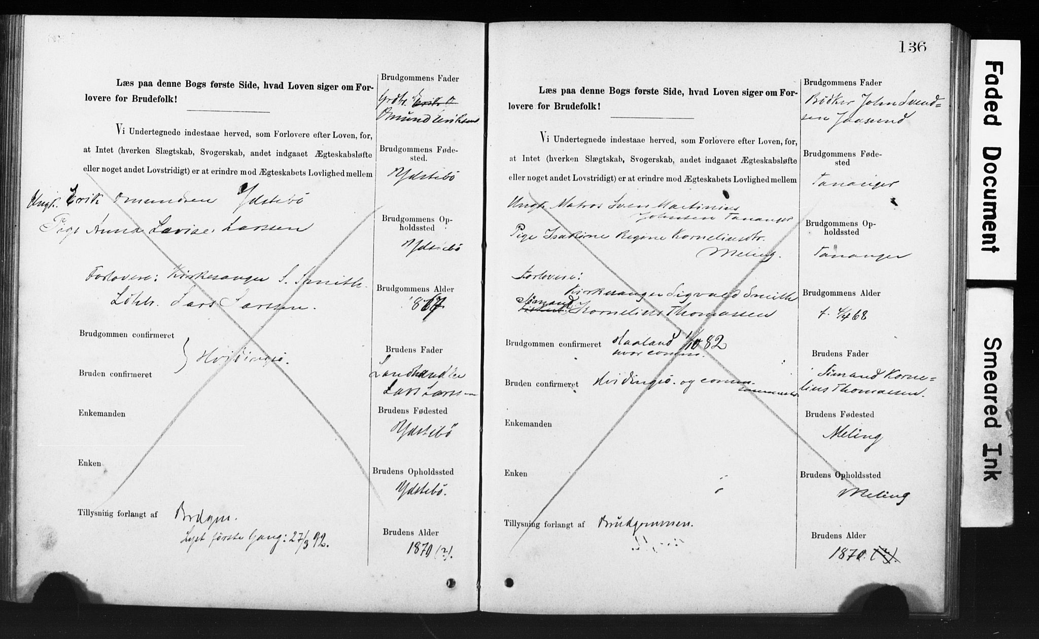 Rennesøy sokneprestkontor, AV/SAST-A -101827/I/Ie/L0001: Banns register no. 1, 1873-1898, p. 136