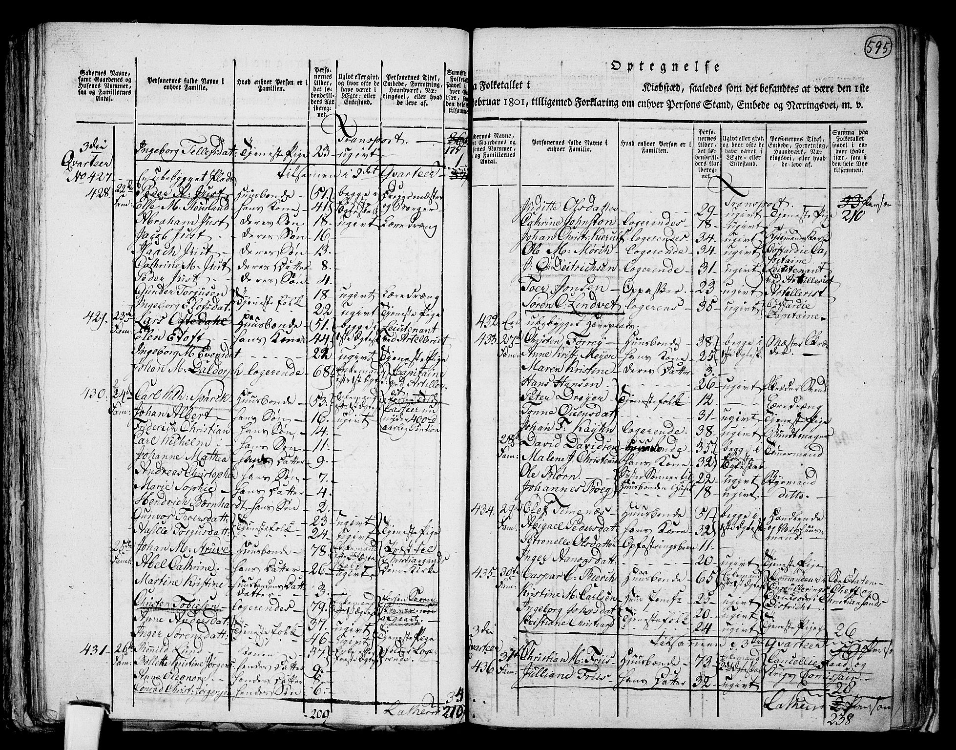 RA, 1801 census for 1001P Kristiansand, 1801, p. 594b-595a