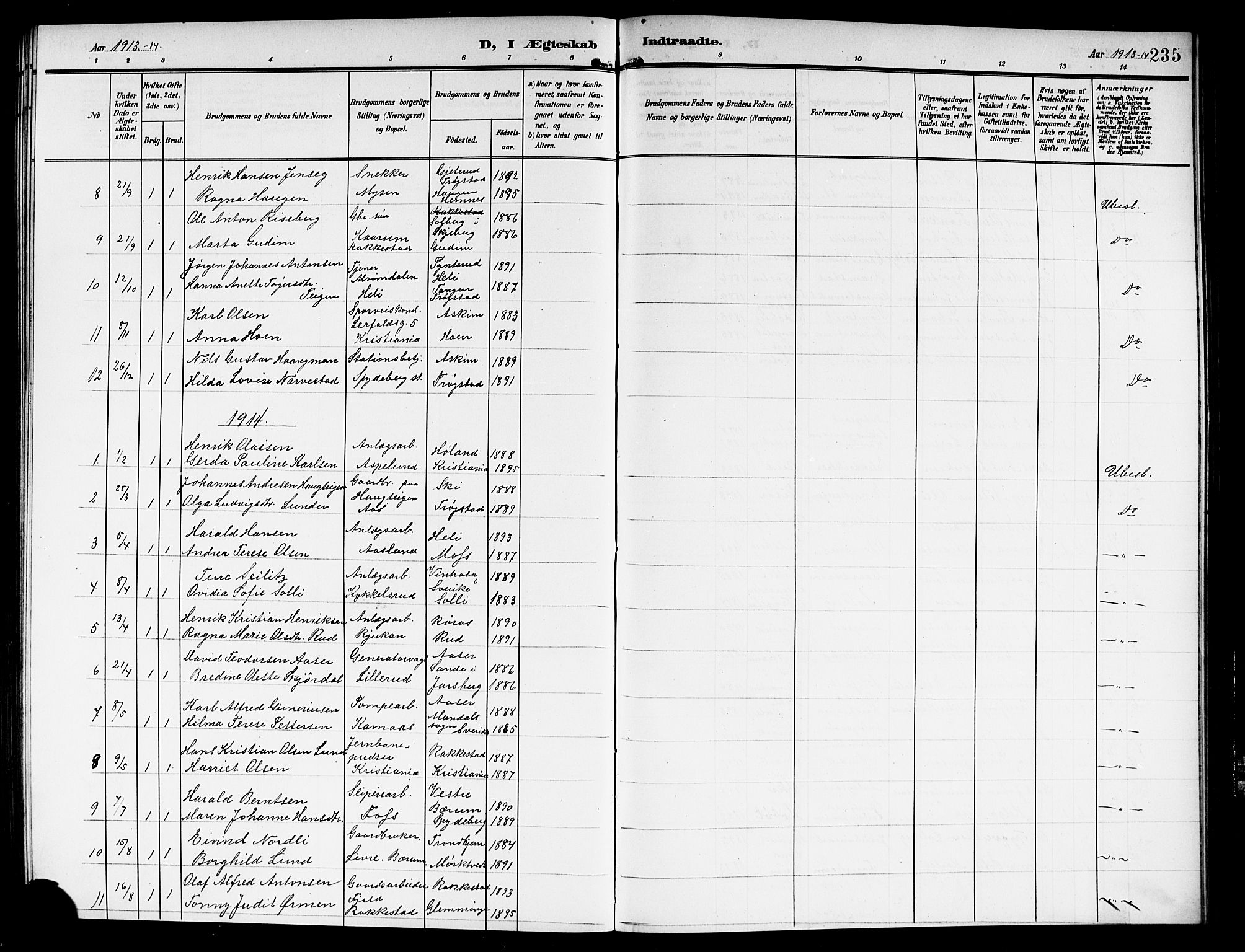 Askim prestekontor Kirkebøker, AV/SAO-A-10900/G/Ga/L0002: Parish register (copy) no. 2, 1903-1921, p. 235