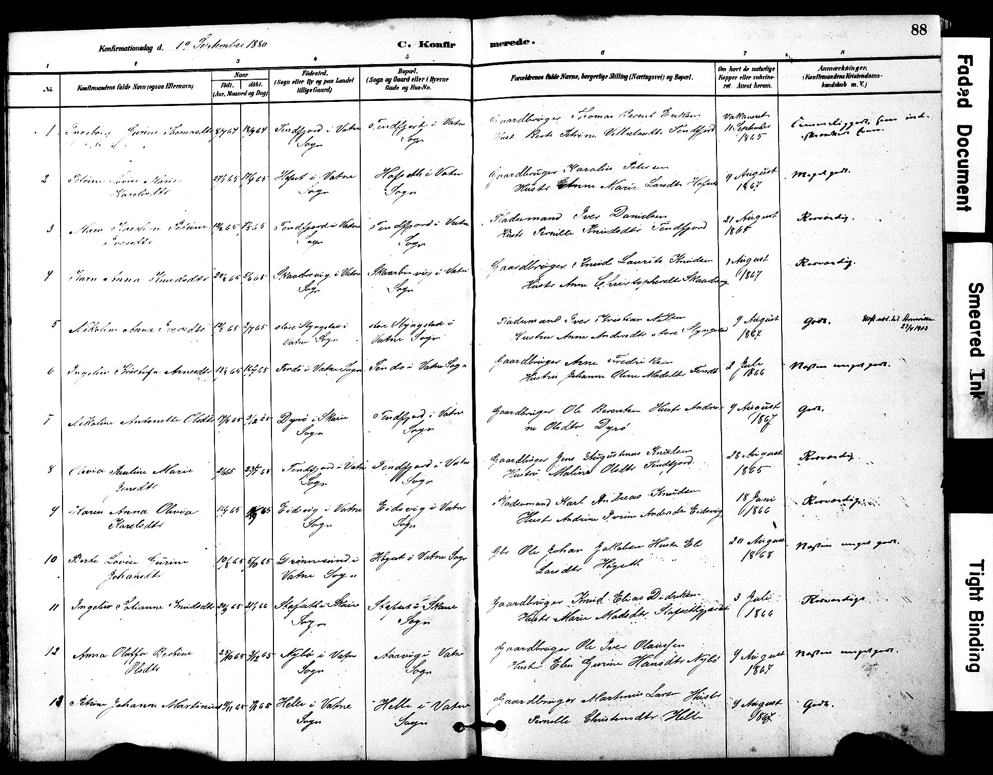 Ministerialprotokoller, klokkerbøker og fødselsregistre - Møre og Romsdal, SAT/A-1454/525/L0374: Parish register (official) no. 525A04, 1880-1899, p. 88