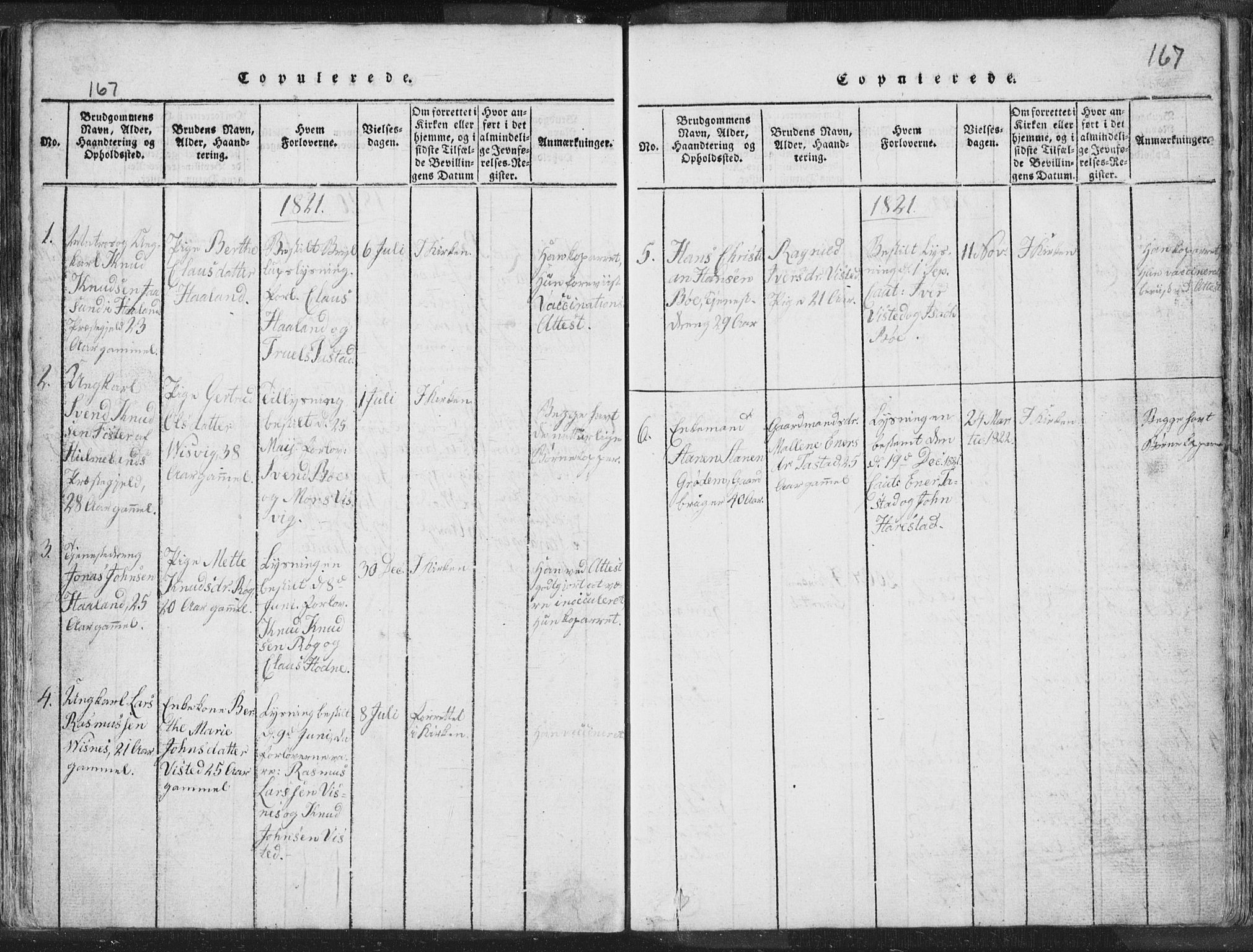 Hetland sokneprestkontor, AV/SAST-A-101826/30/30BA/L0001: Parish register (official) no. A 1, 1816-1856, p. 167