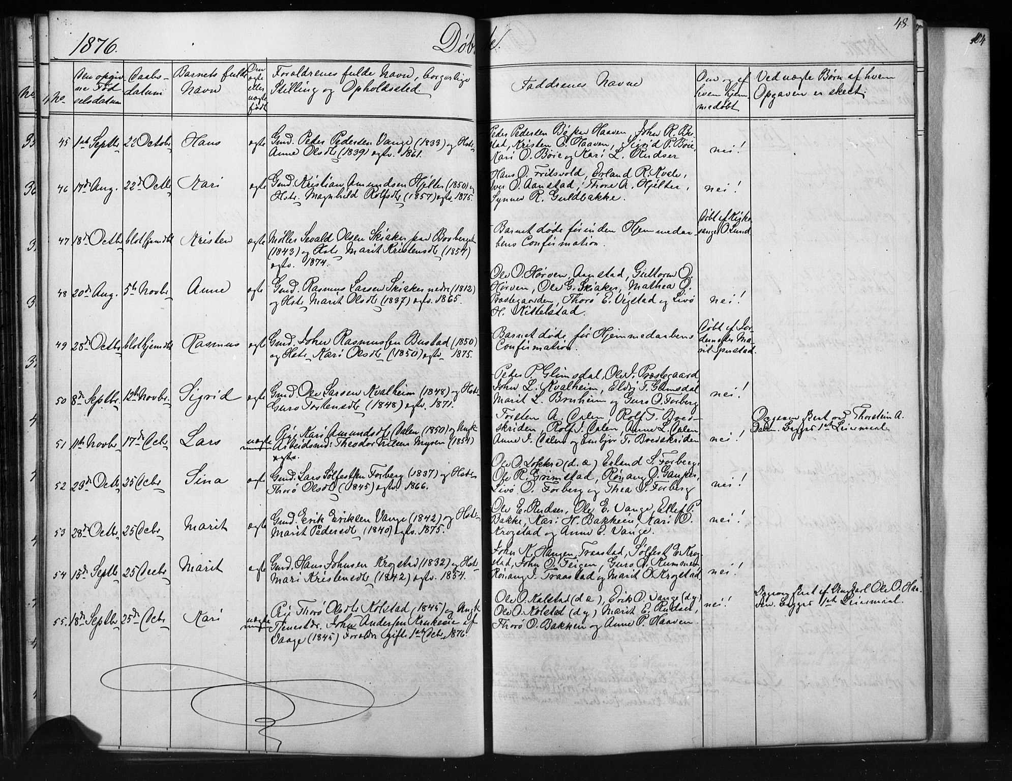 Skjåk prestekontor, SAH/PREST-072/H/Ha/Hab/L0001: Parish register (copy) no. 1, 1865-1893, p. 48