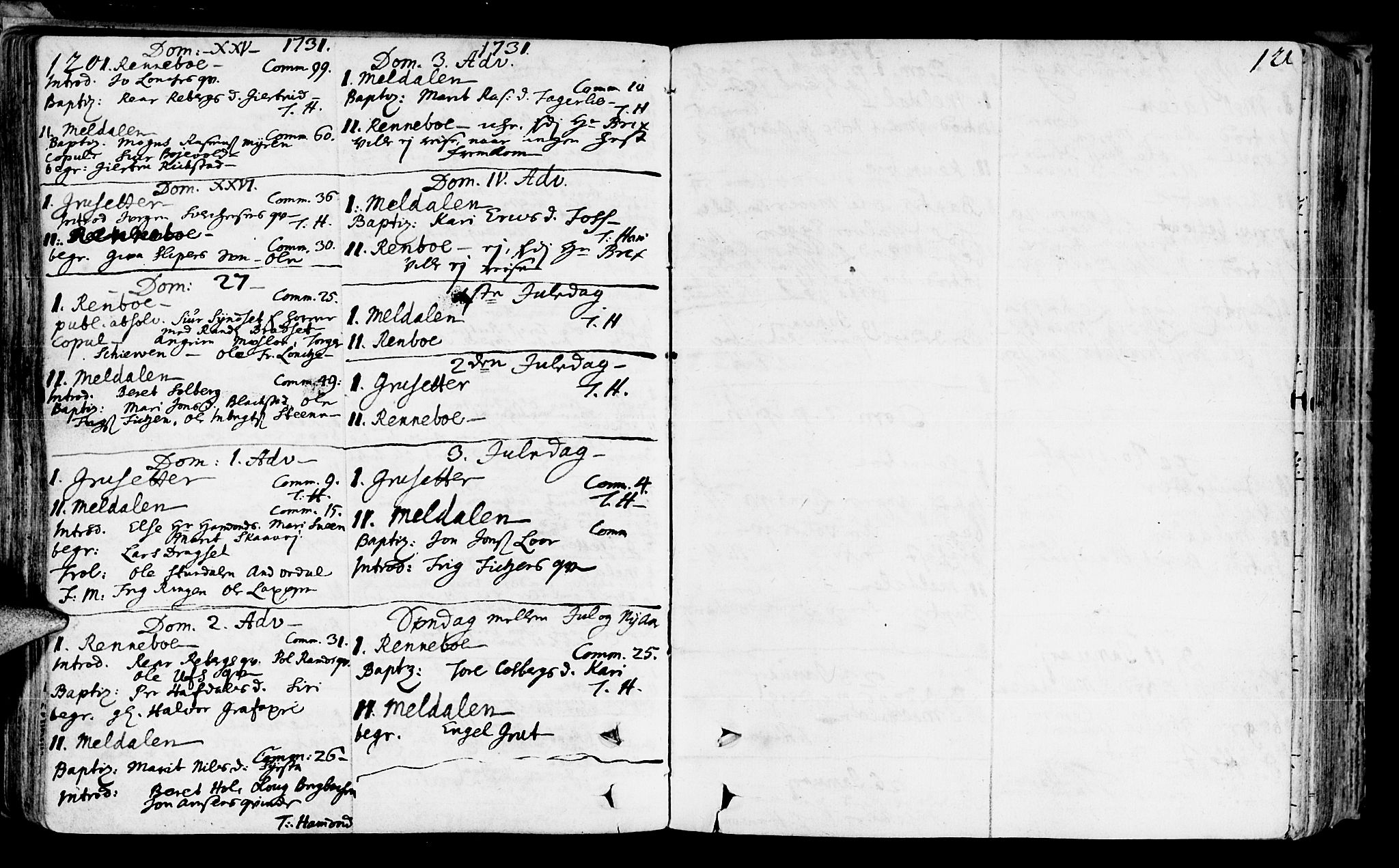 Ministerialprotokoller, klokkerbøker og fødselsregistre - Sør-Trøndelag, SAT/A-1456/672/L0850: Parish register (official) no. 672A03, 1725-1751, p. 120-121