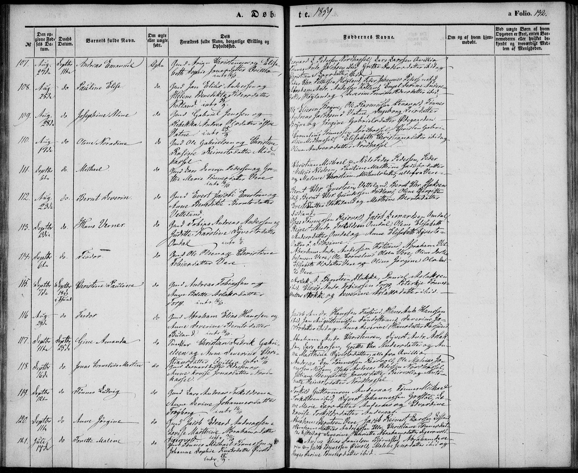 Lista sokneprestkontor, AV/SAK-1111-0027/F/Fb/L0002: Parish register (copy) no. B 2, 1847-1862, p. 132