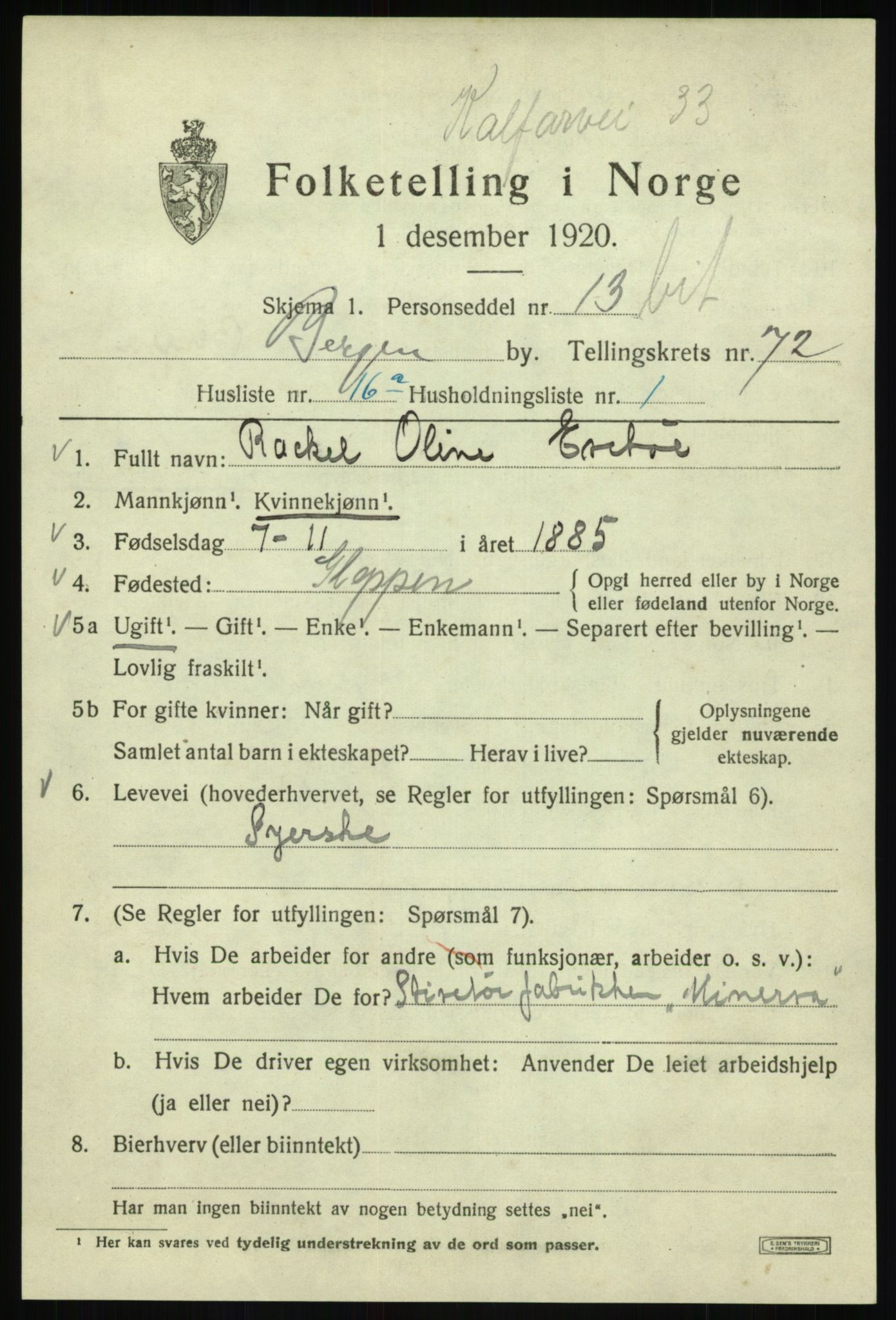 SAB, 1920 census for Bergen, 1920, p. 142360