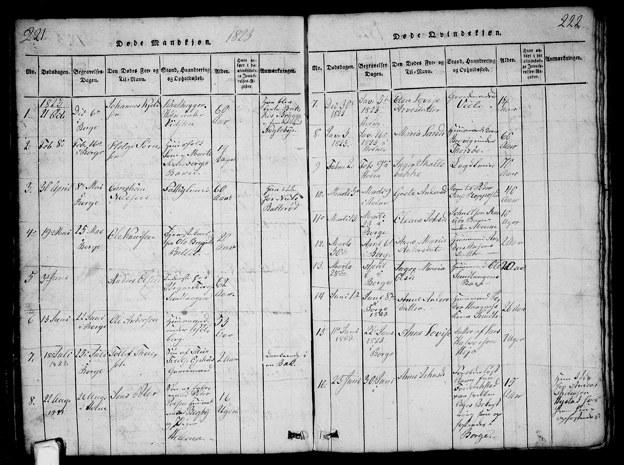 Borge prestekontor Kirkebøker, AV/SAO-A-10903/G/Ga/L0001: Parish register (copy) no.  I 1, 1815-1835, p. 221-222