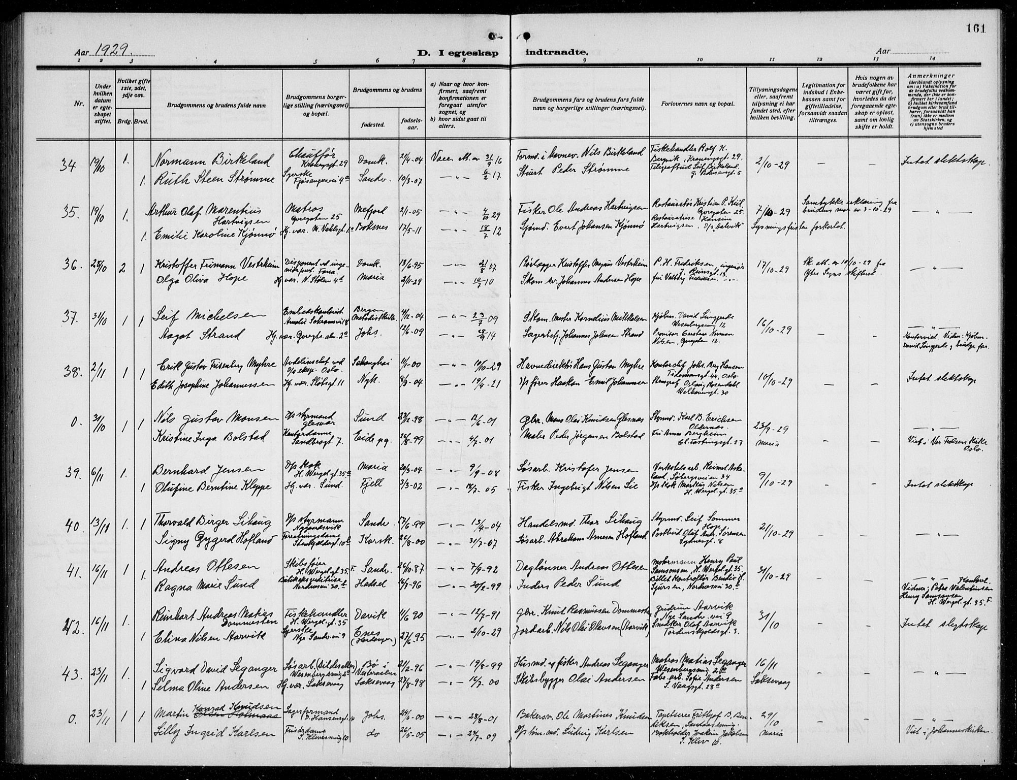 Mariakirken Sokneprestembete, AV/SAB-A-76901/H/Hab/L0010: Parish register (copy) no. A 10, 1920-1937, p. 161