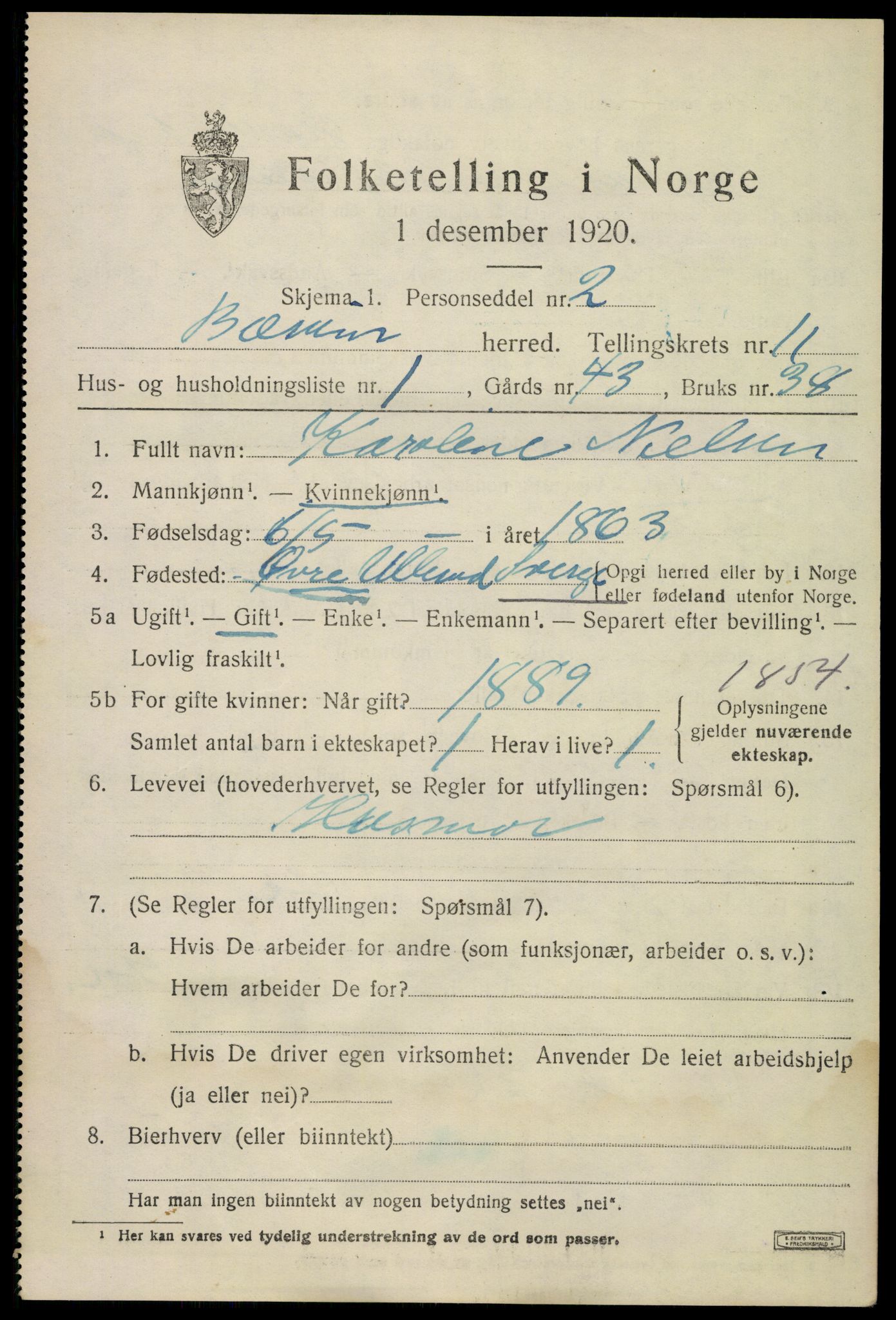 SAO, 1920 census for Bærum, 1920, p. 24540