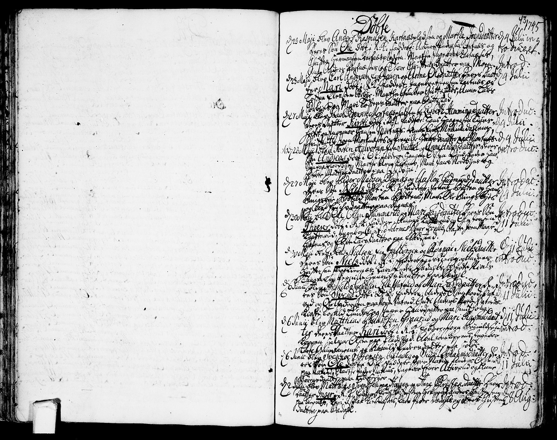 Rakkestad prestekontor Kirkebøker, AV/SAO-A-2008/F/Fa/L0002: Parish register (official) no. I 2, 1741-1751, p. 43
