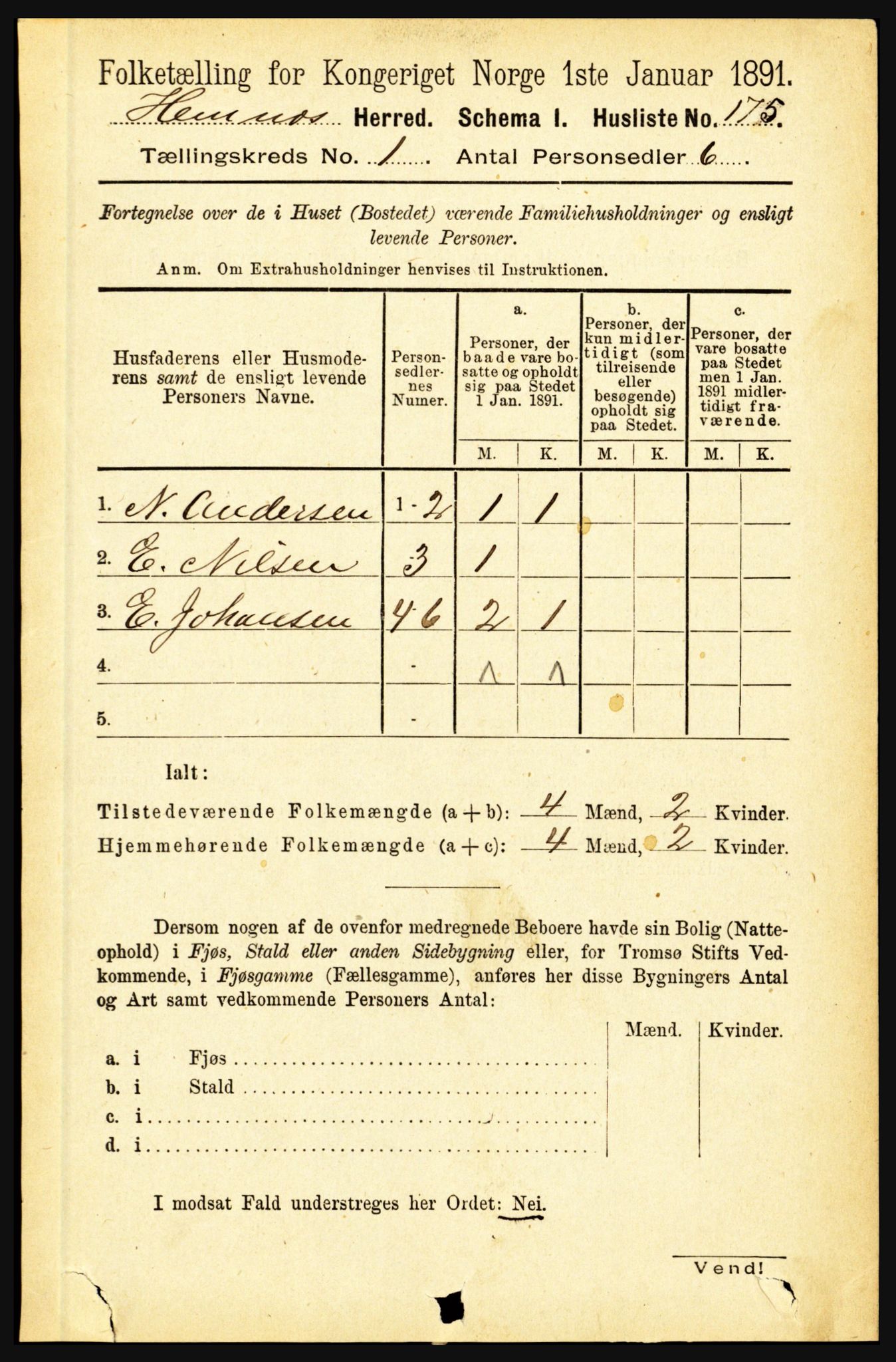 RA, 1891 census for 1832 Hemnes, 1891, p. 209