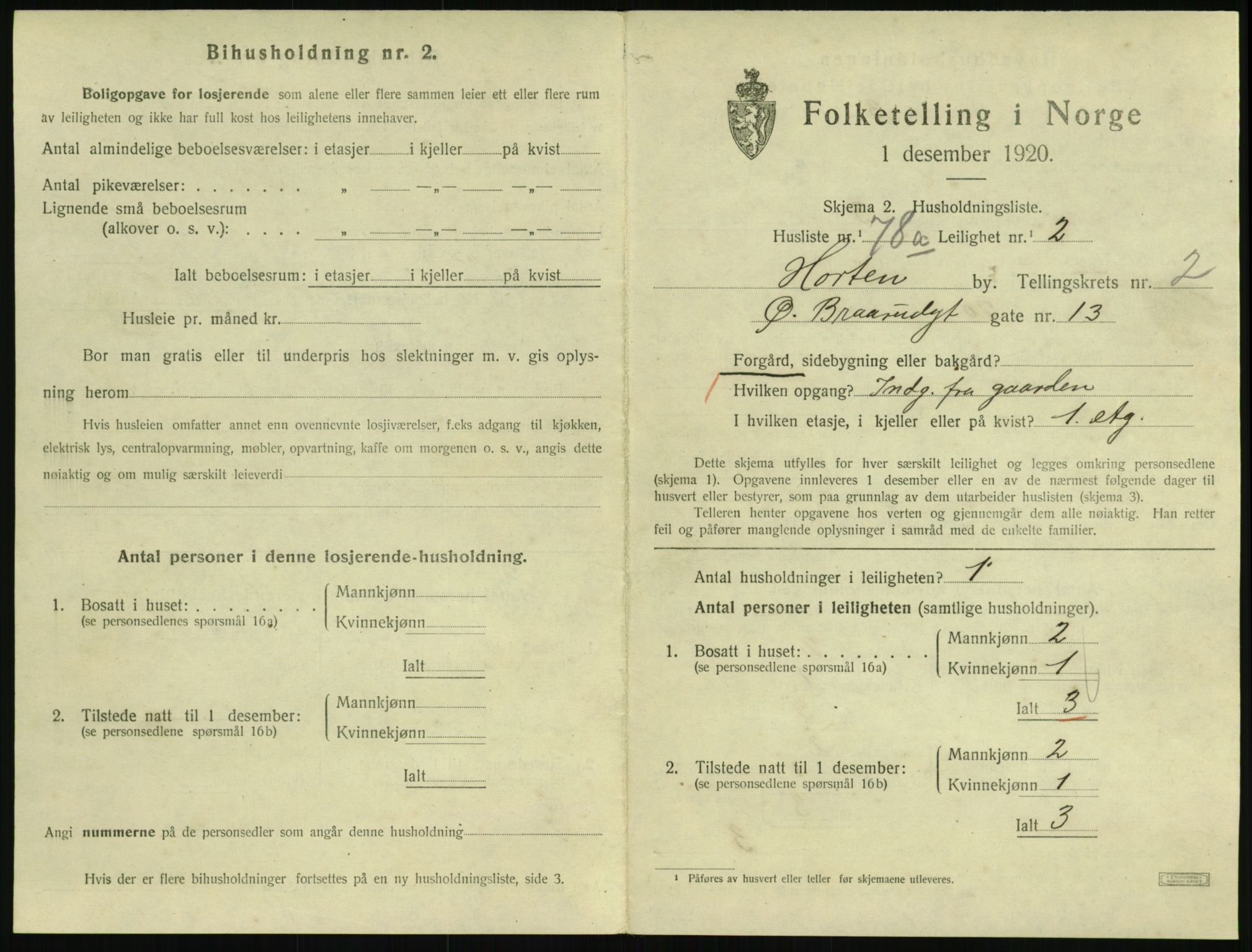 SAKO, 1920 census for Horten, 1920, p. 3629