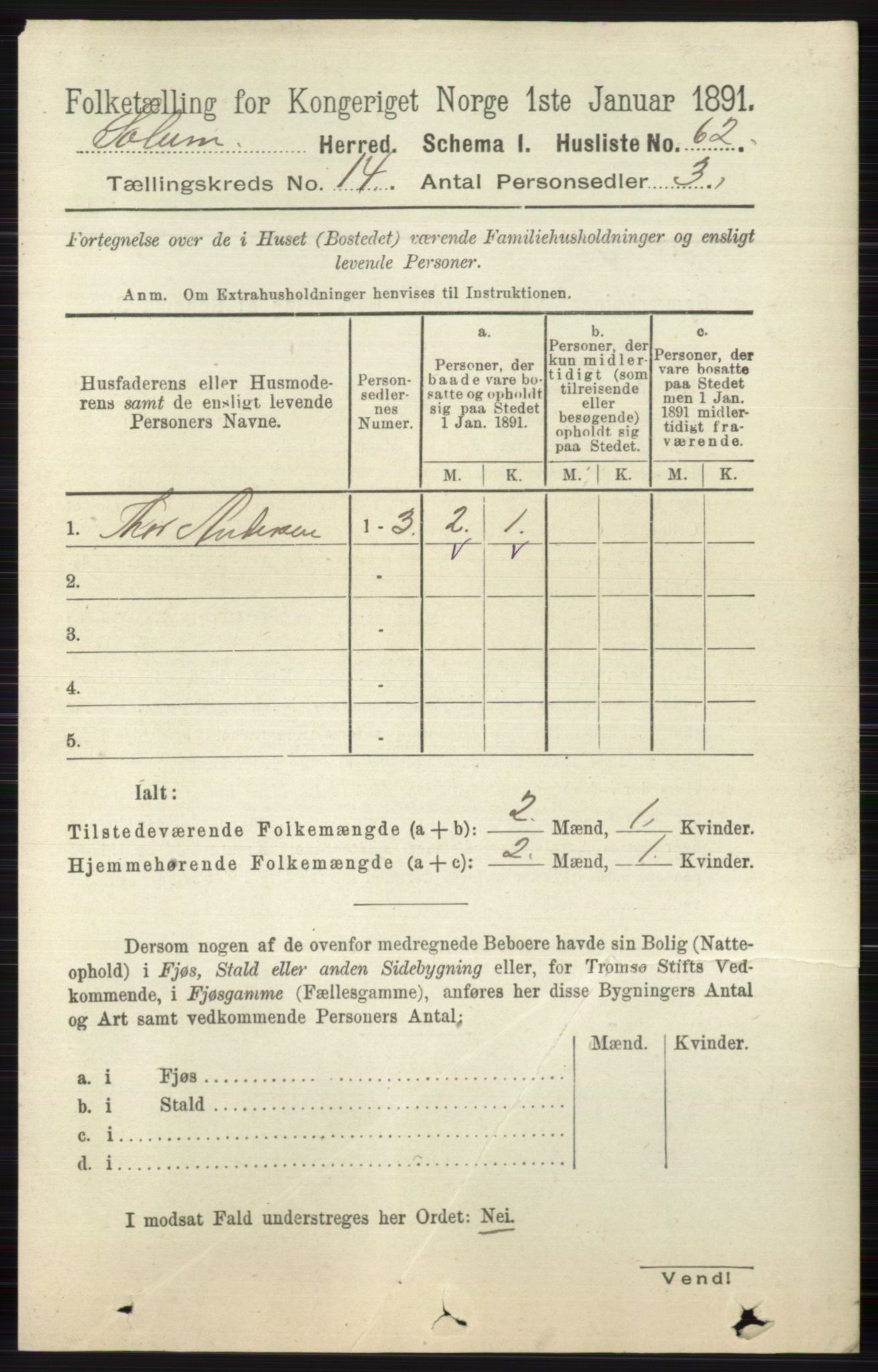 RA, 1891 census for 0818 Solum, 1891, p. 6357